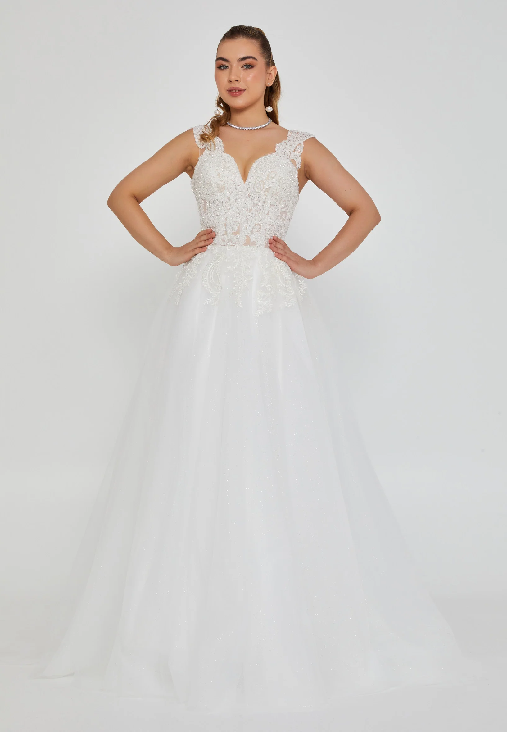 Sleeveless Maxi Tulle Regular Wedding Dress nor2040