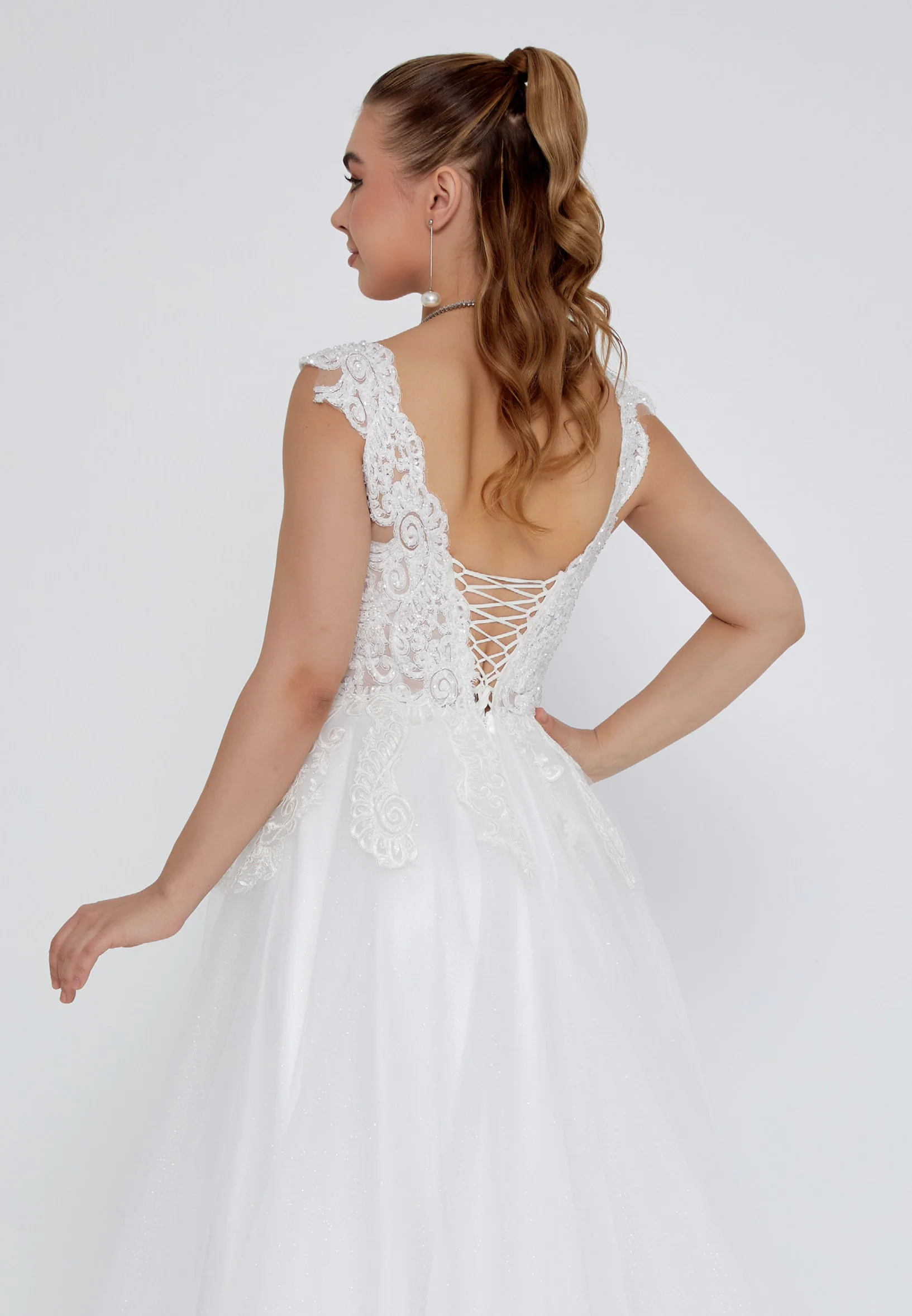 Sleeveless Maxi Tulle Regular Wedding Dress nor2040 - Image 3