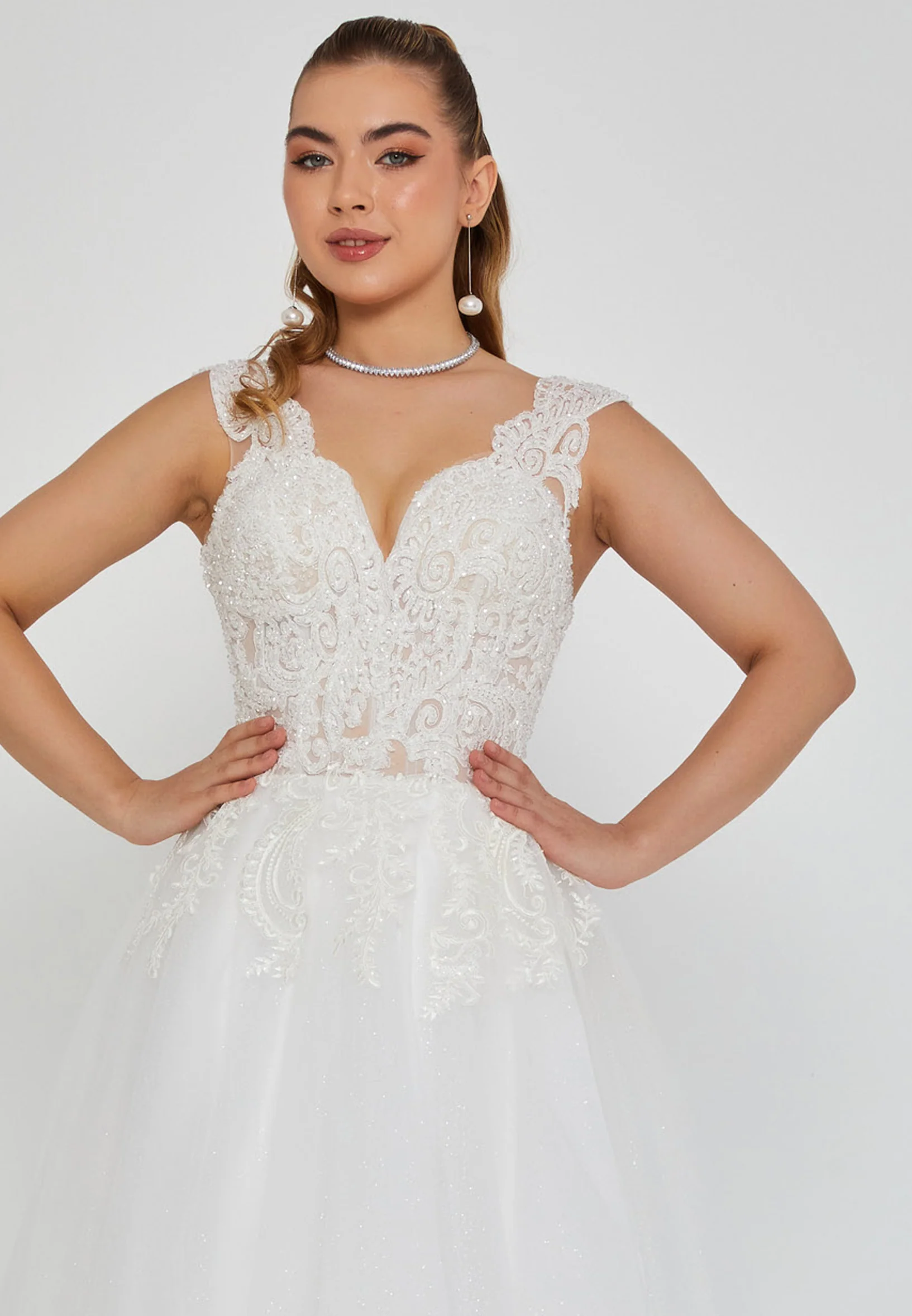 Sleeveless Maxi Tulle Regular Wedding Dress nor2040 - Image 6