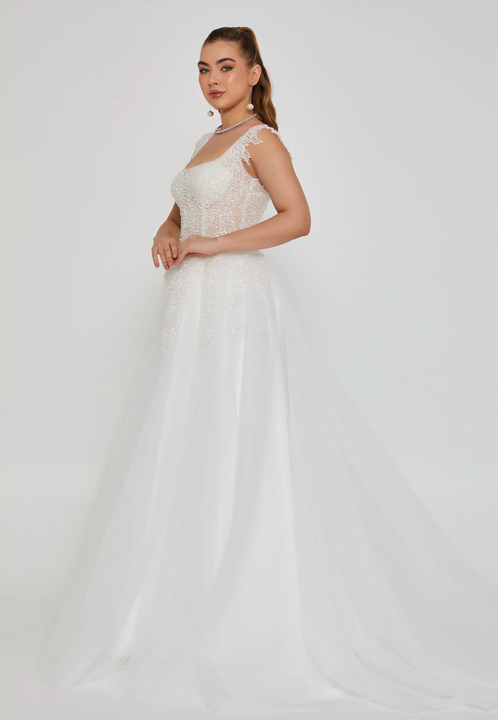 Sleeveless Maxi Tulle Regular Wedding Dress nor2041 - Image 5