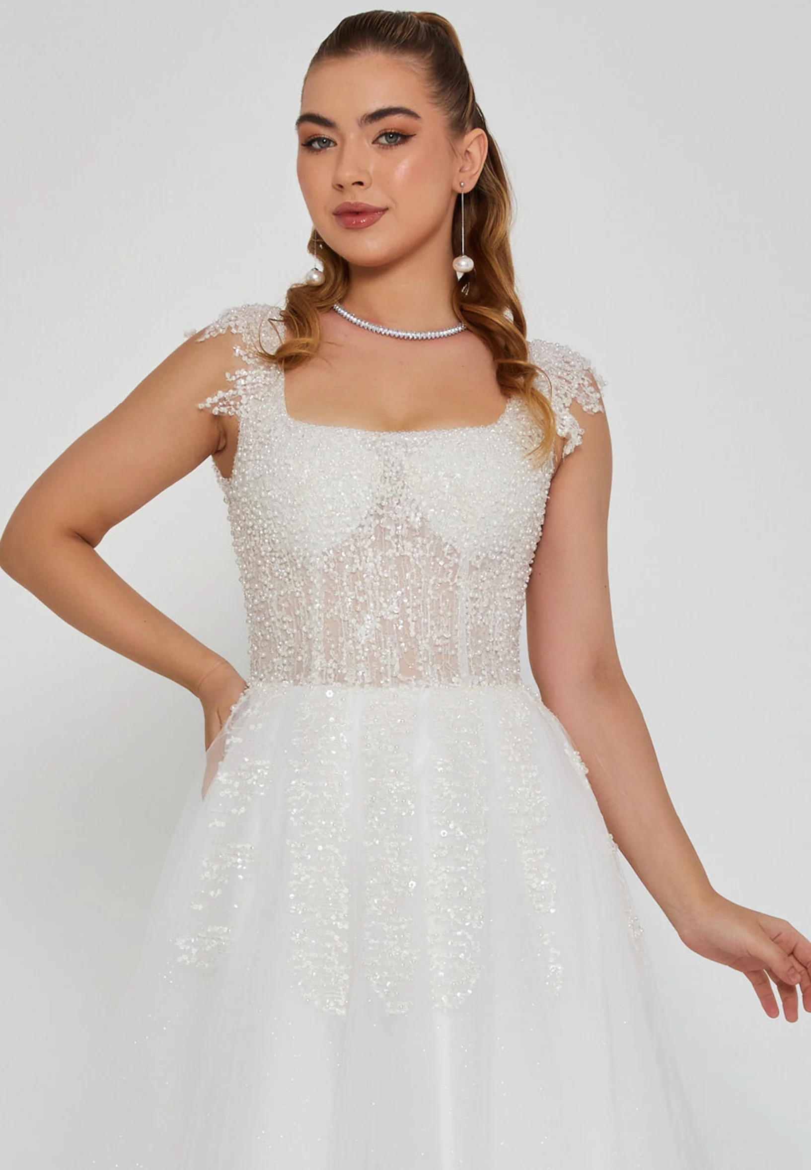 Sleeveless Maxi Tulle Regular Wedding Dress nor2041 - Image 6