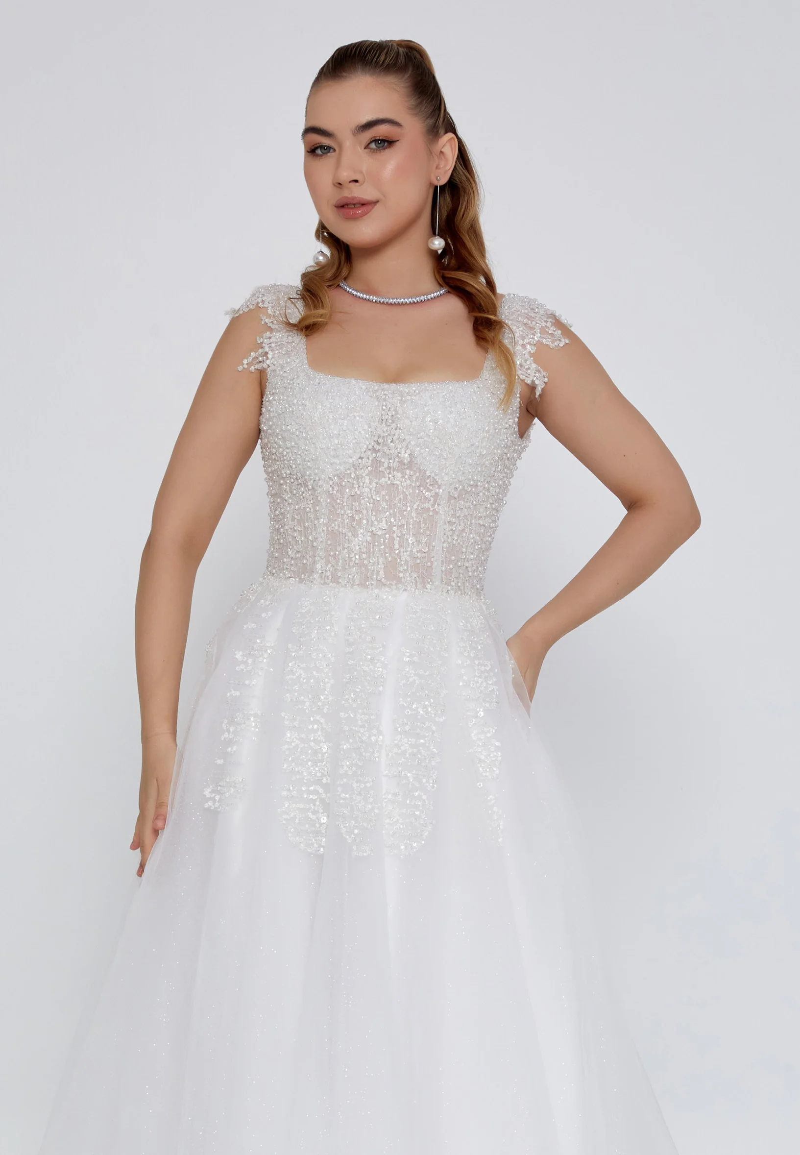 Sleeveless Maxi Tulle Regular Wedding Dress nor2041 - Image 7
