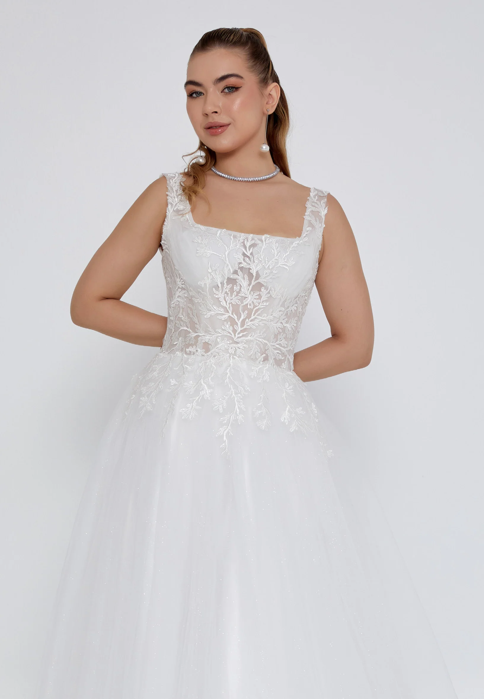 Sleeveless Maxi Tulle Regular Wedding Dress nor2043 - Image 7
