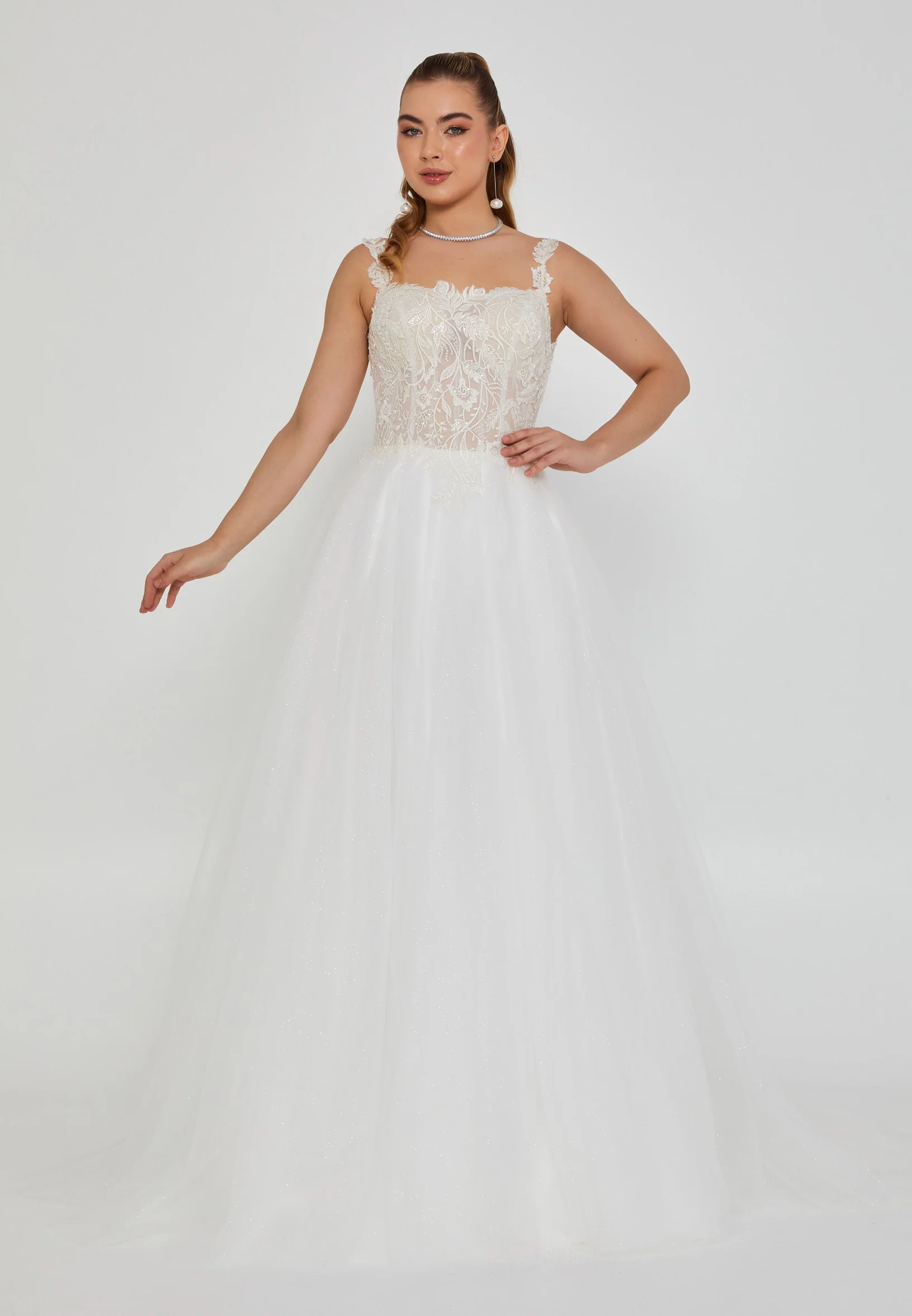 Sleeveless Maxi Tulle Regular Wedding Dress nor2044