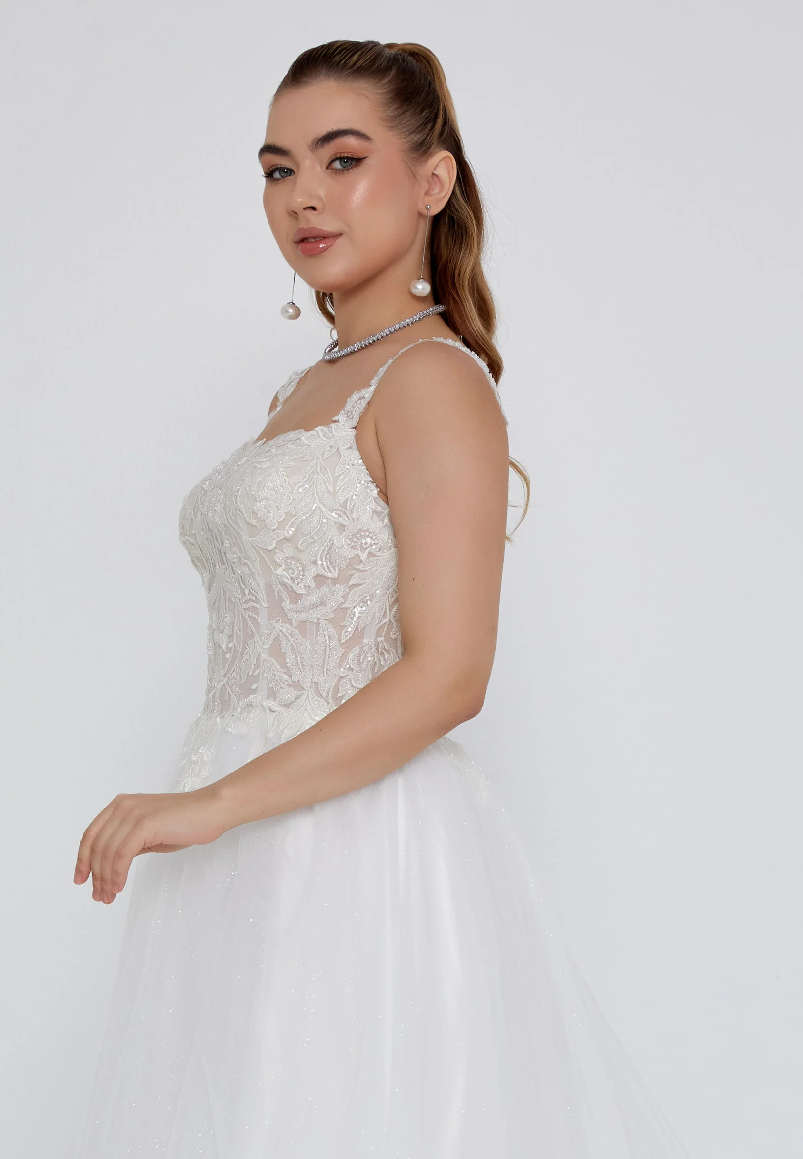 Sleeveless Maxi Tulle Regular Wedding Dress nor2044 - Image 2