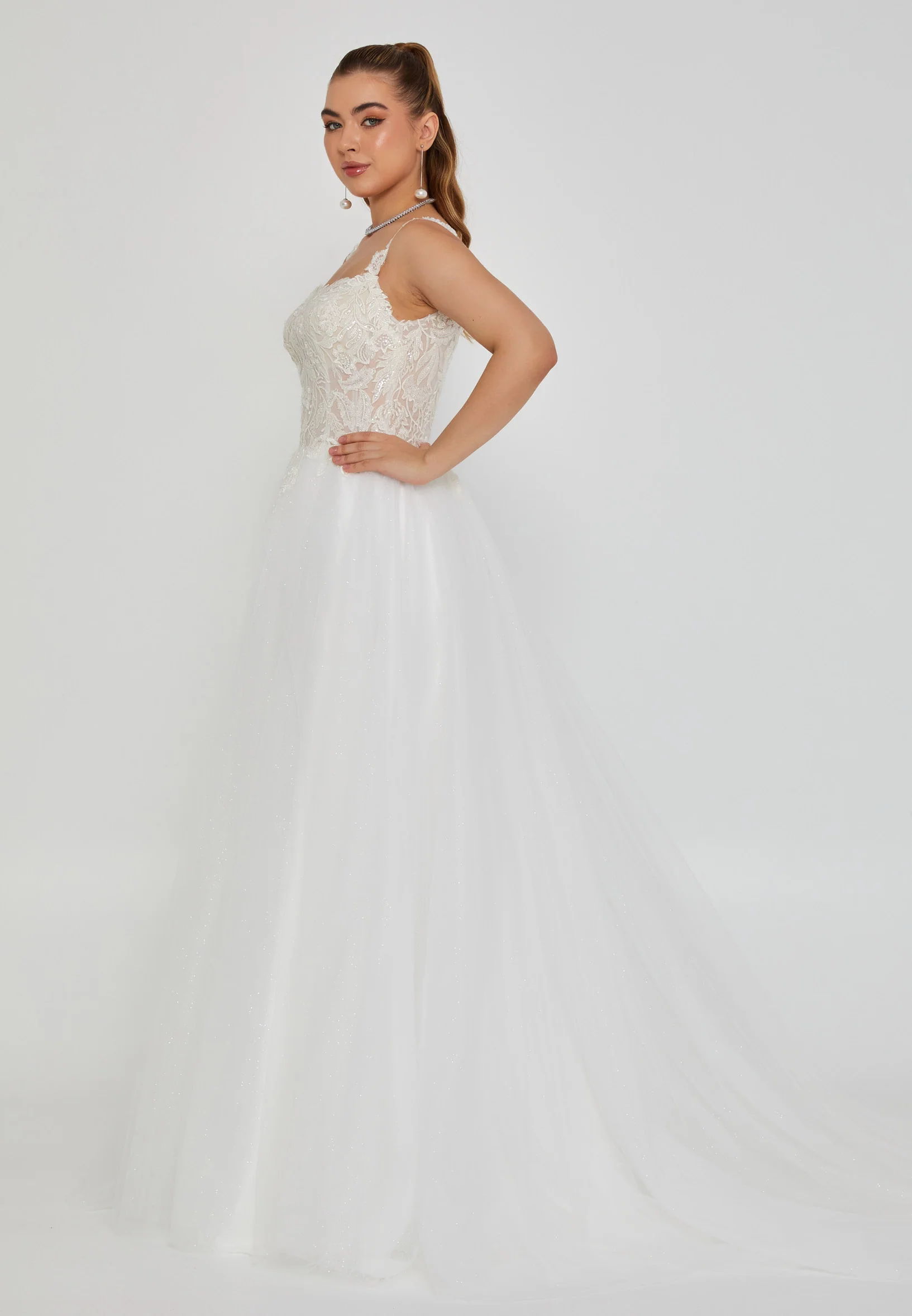 Sleeveless Maxi Tulle Regular Wedding Dress nor2044 - Image 5