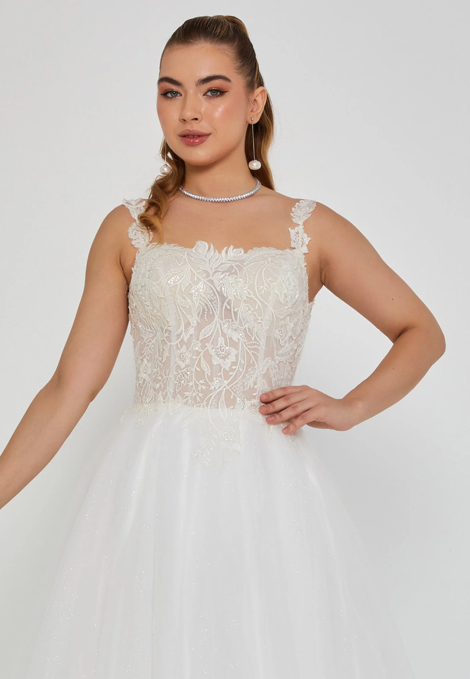 Sleeveless Maxi Tulle Regular Wedding Dress nor2044 - Image 6
