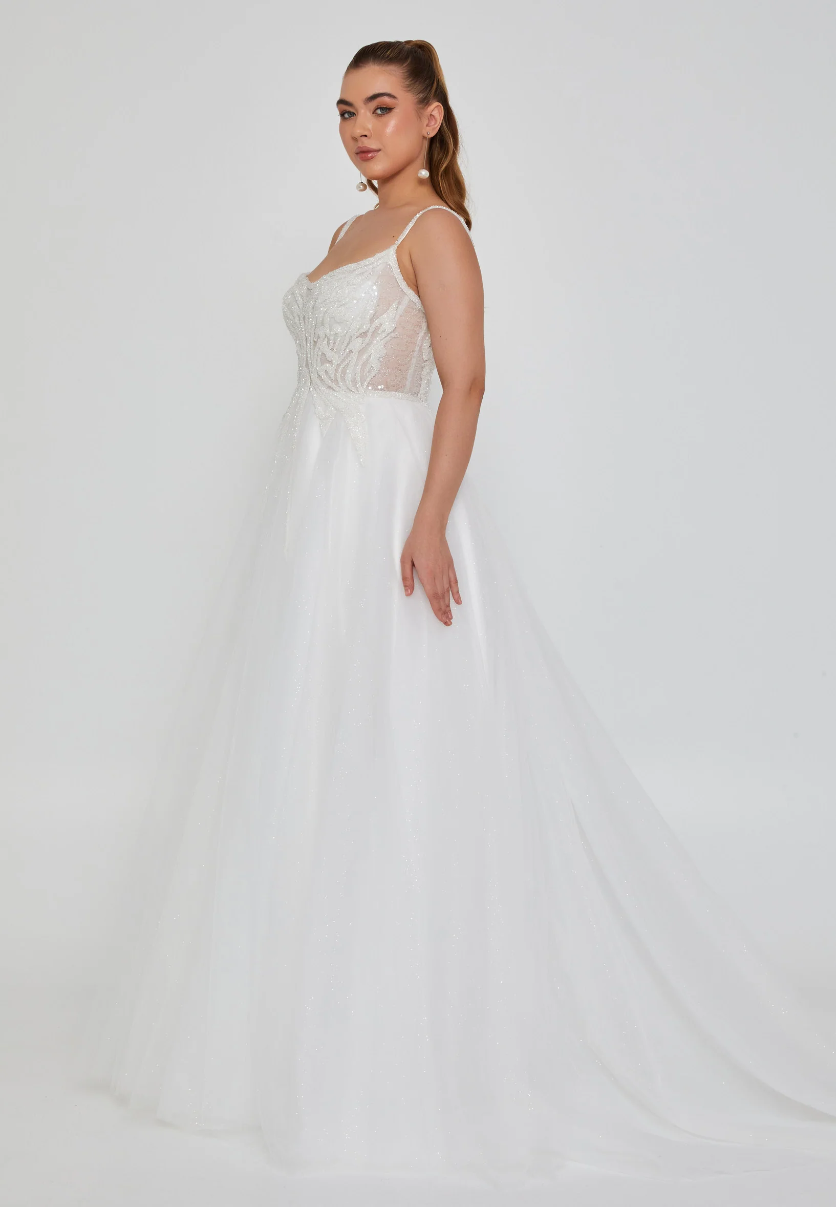 Sleeveless Maxi Tulle Regular Wedding Dress nor2045 - Image 5