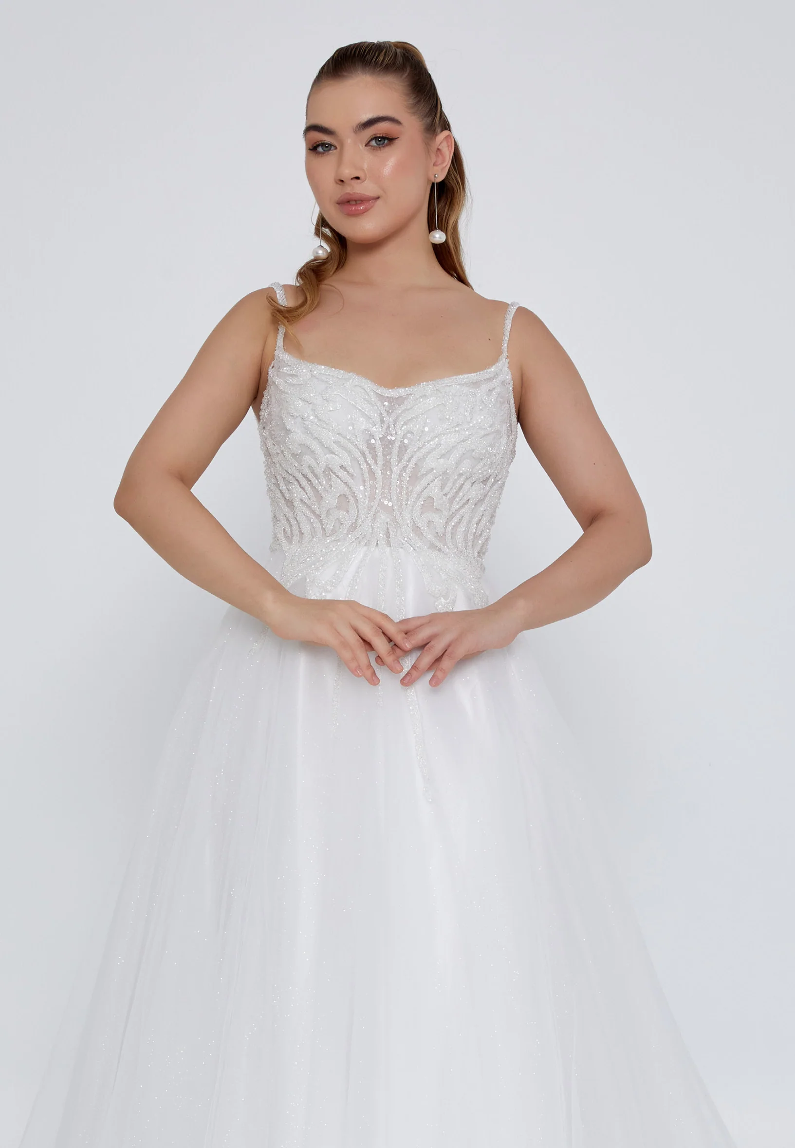 Sleeveless Maxi Tulle Regular Wedding Dress nor2045 - Image 7