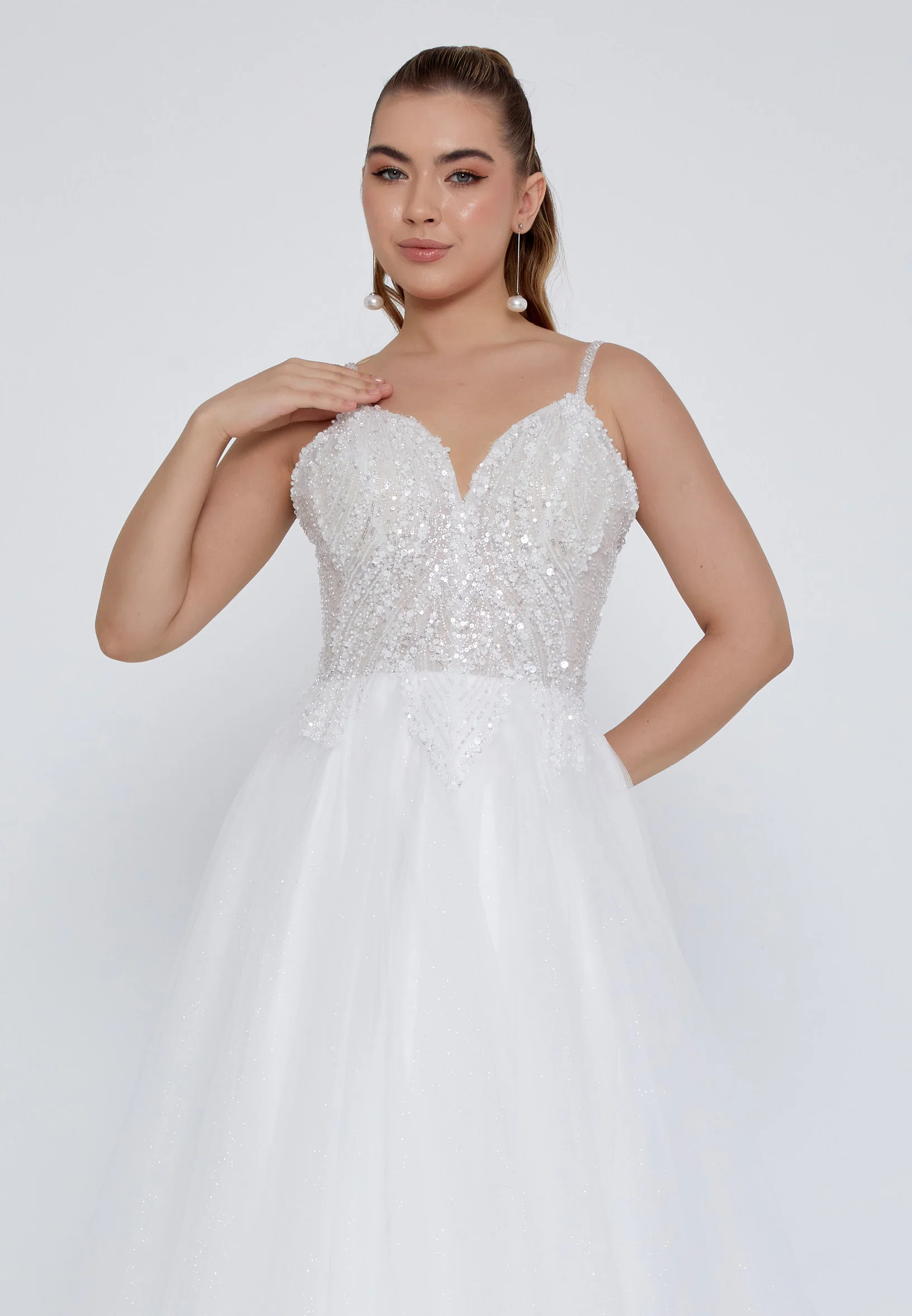 Sleeveless Maxi Tulle Regular Wedding Dress nor2048 - Image 7