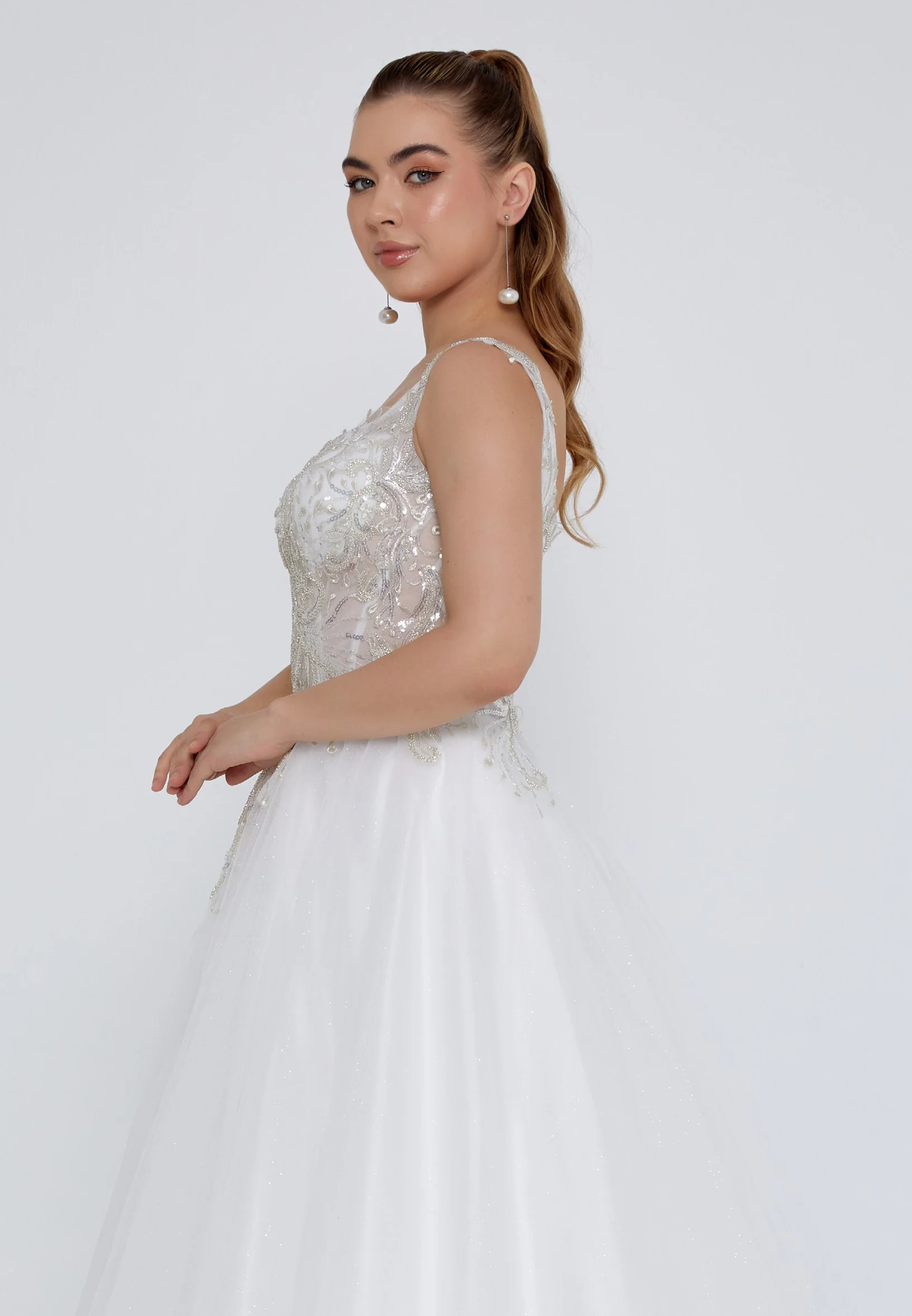 Sleeveless Maxi Tulle Regular Wedding Dress nor2050 - Image 2