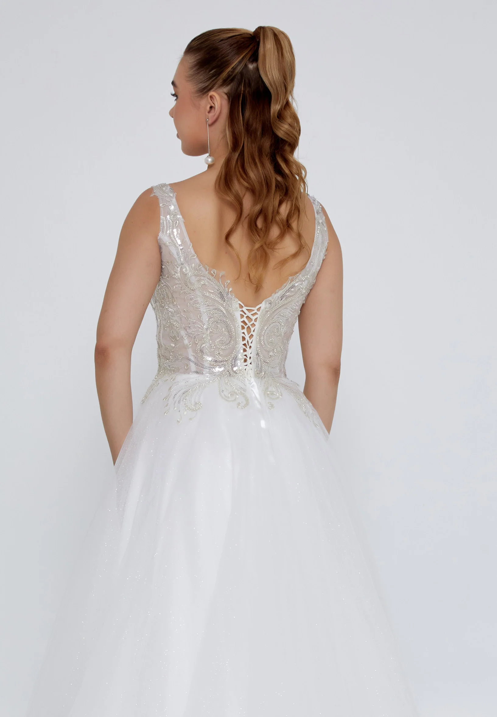 Sleeveless Maxi Tulle Regular Wedding Dress nor2050 - Image 3