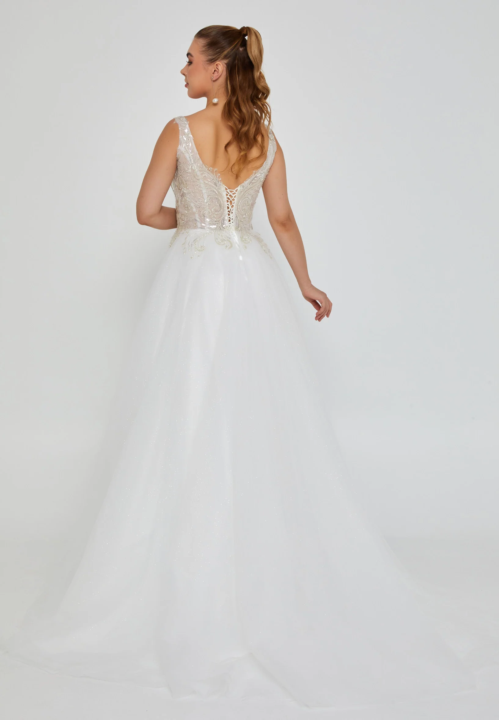 Sleeveless Maxi Tulle Regular Wedding Dress nor2050 - Image 4