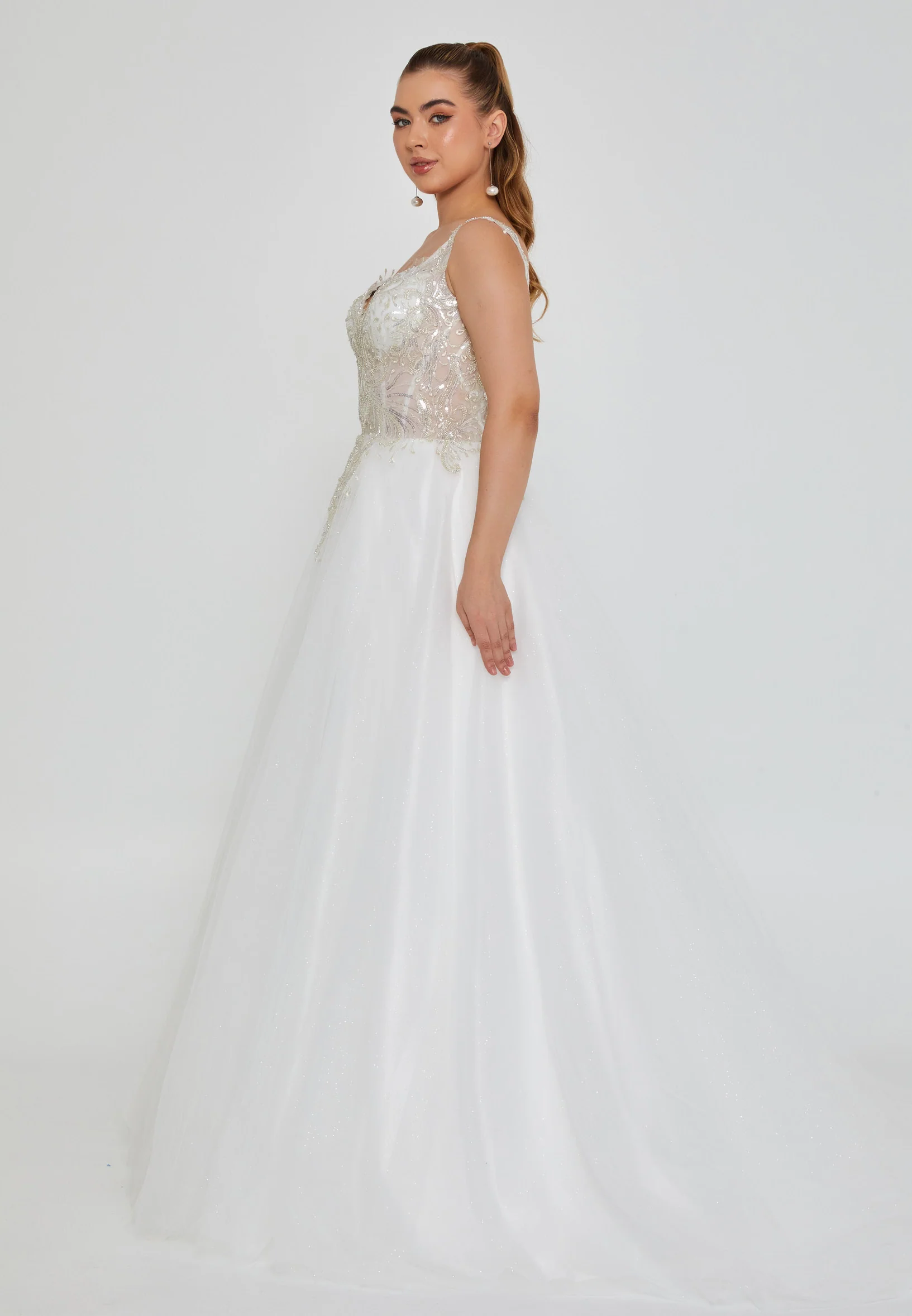 Sleeveless Maxi Tulle Regular Wedding Dress nor2050 - Image 5