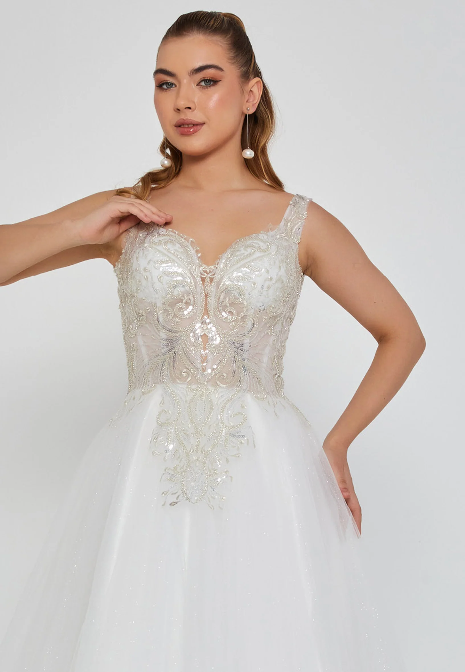Sleeveless Maxi Tulle Regular Wedding Dress nor2050 - Image 6
