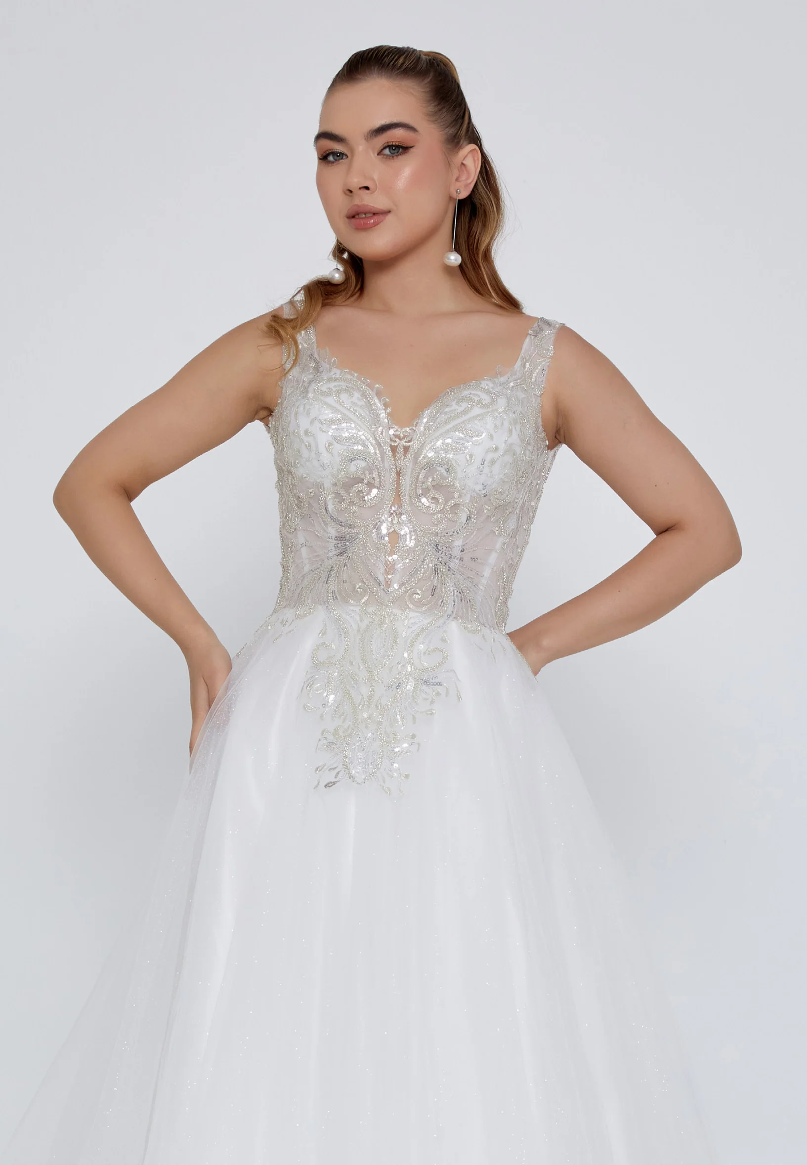Sleeveless Maxi Tulle Regular Wedding Dress nor2050 - Image 7