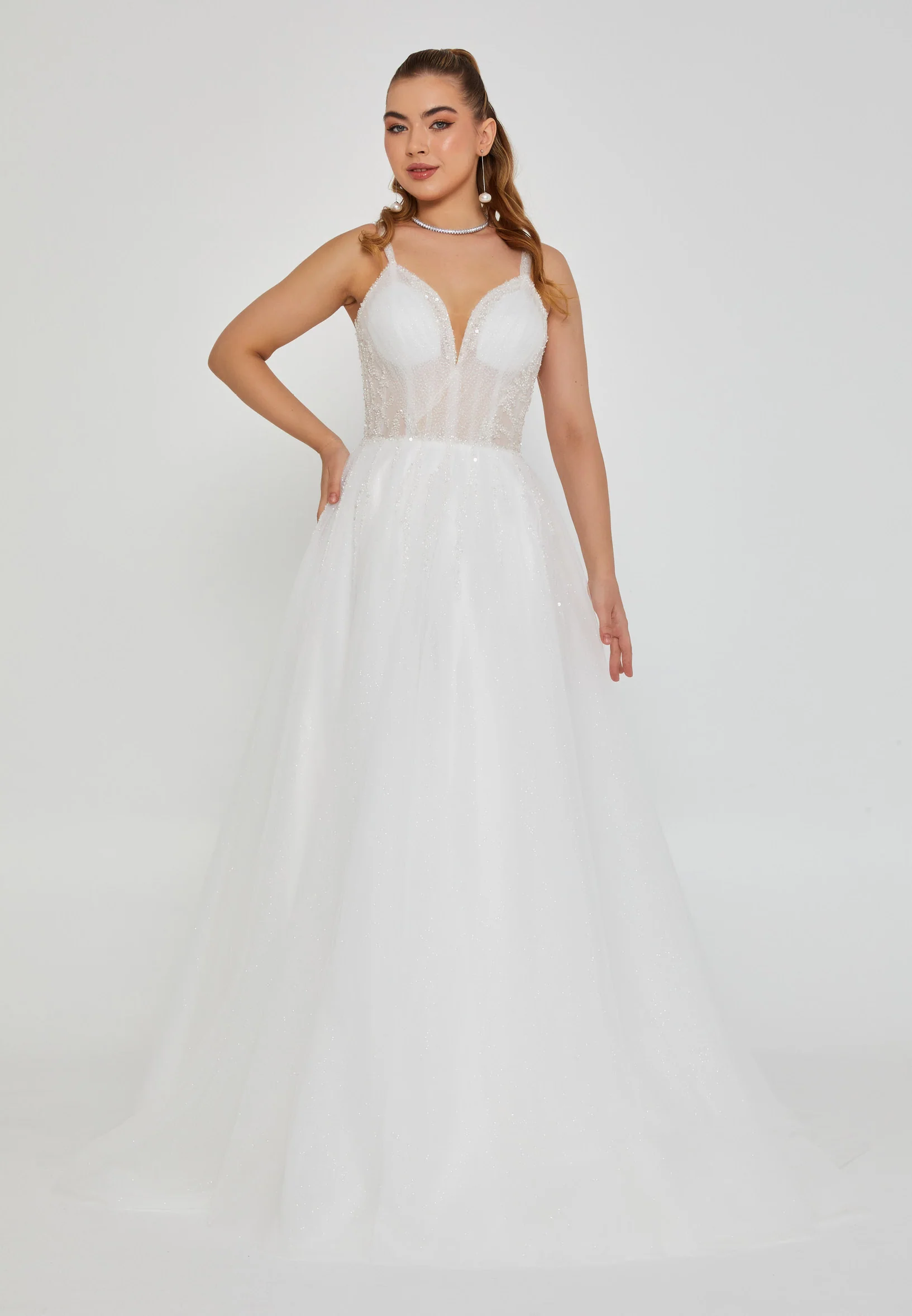 Sleeveless Maxi Tulle Regular Wedding Dress nor2053
