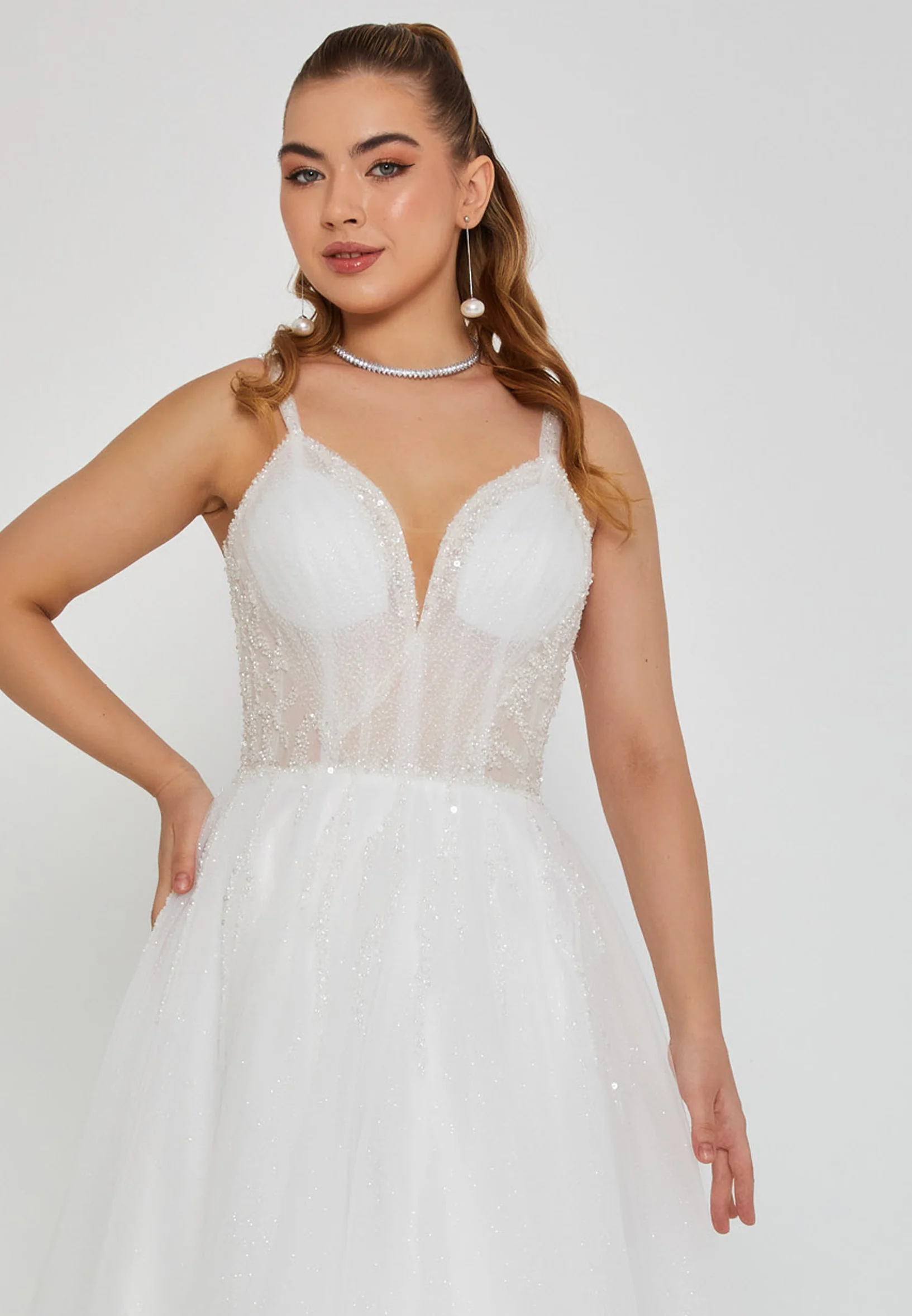 Sleeveless Maxi Tulle Regular Wedding Dress nor2053 - Image 6