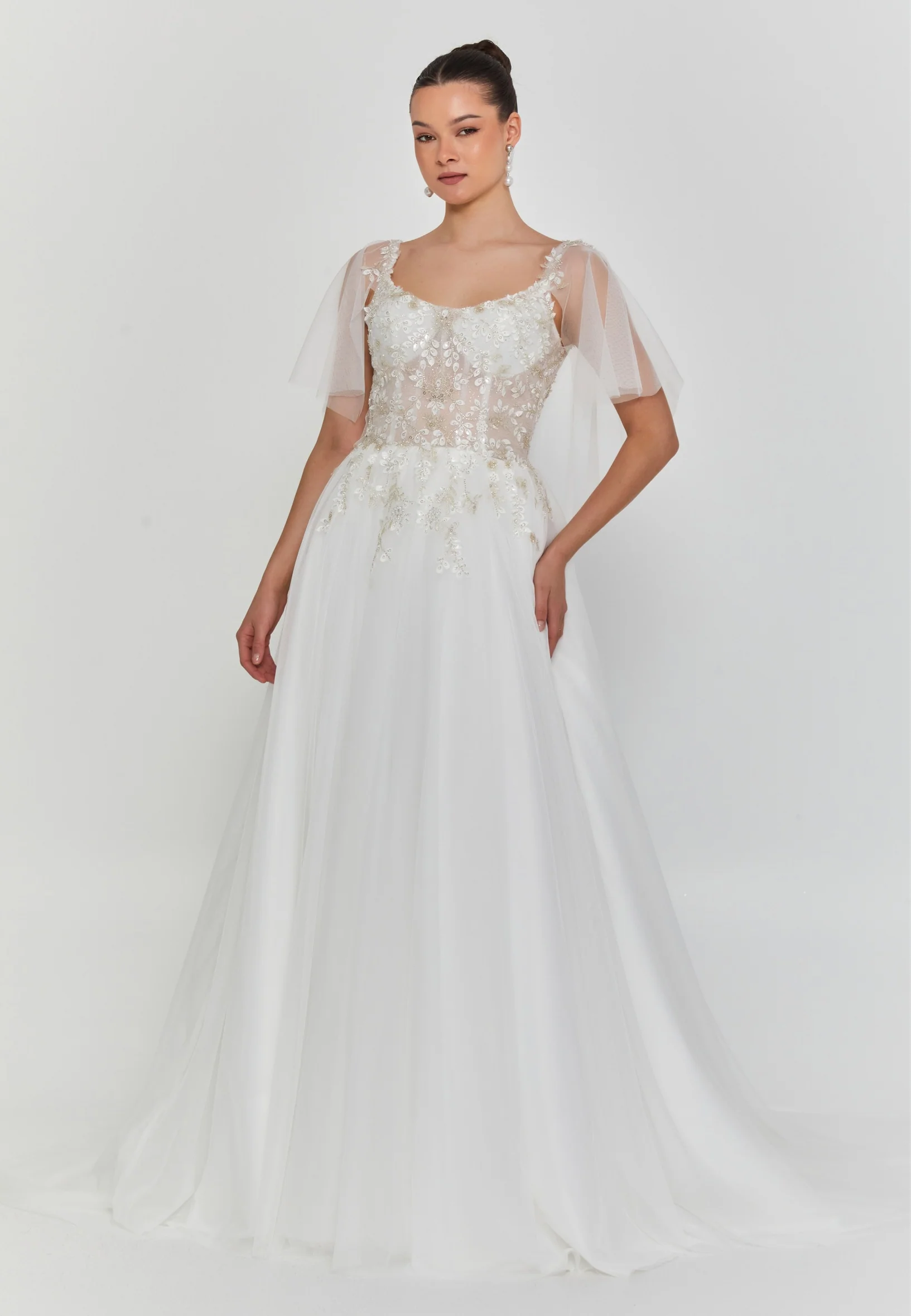 Sleeveless Maxi Tulle Regular Wedding Dress nor2058
