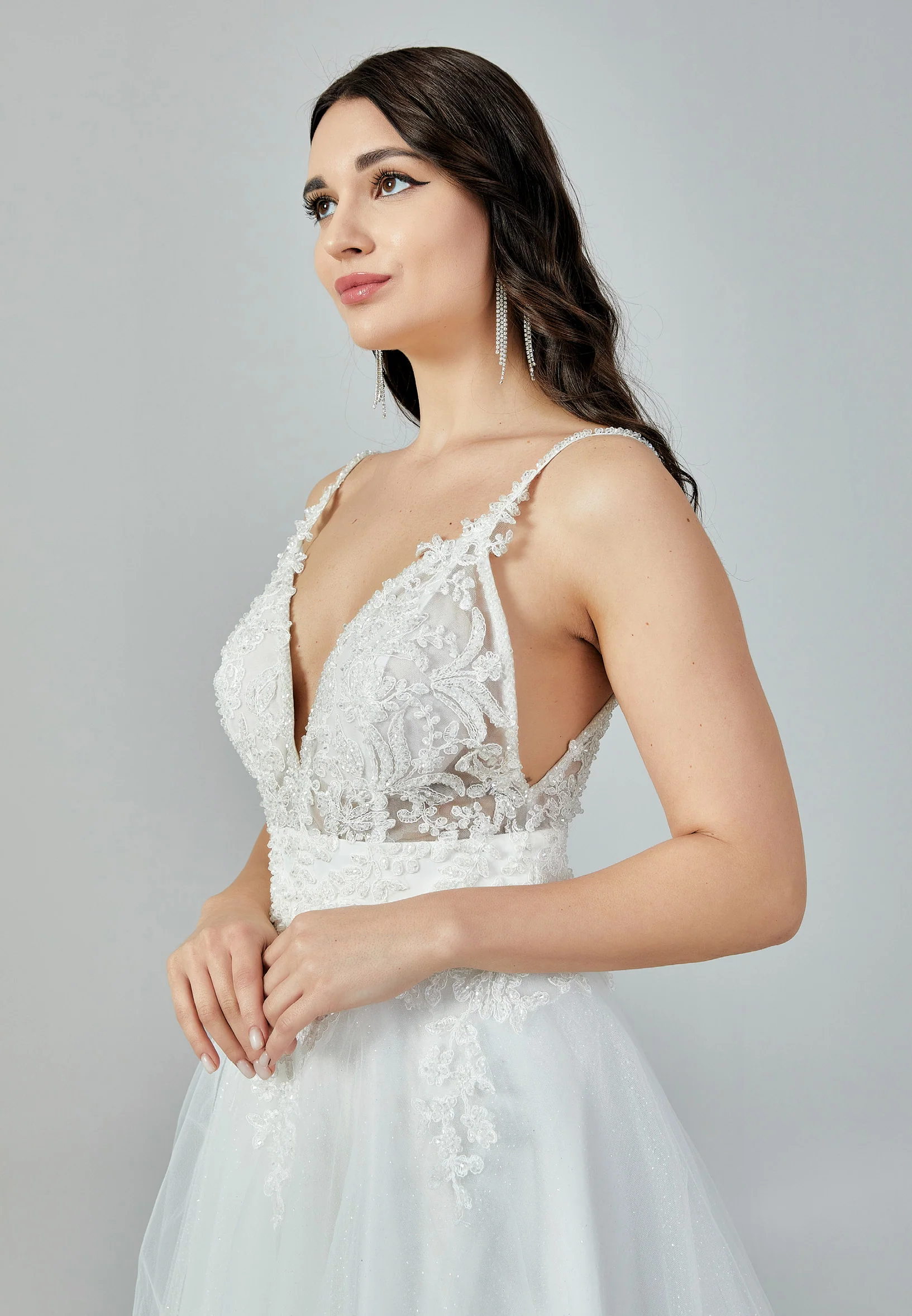 Sleeveless Maxi Tulle Regular Wedding Dress nor22104 - Image 3