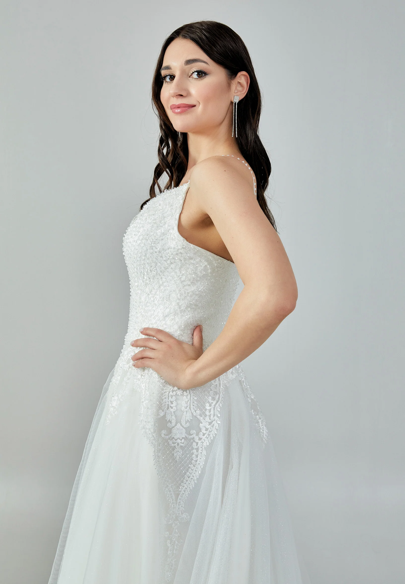 Sleeveless Maxi Tulle Regular Wedding Dress nor22108 - Image 2