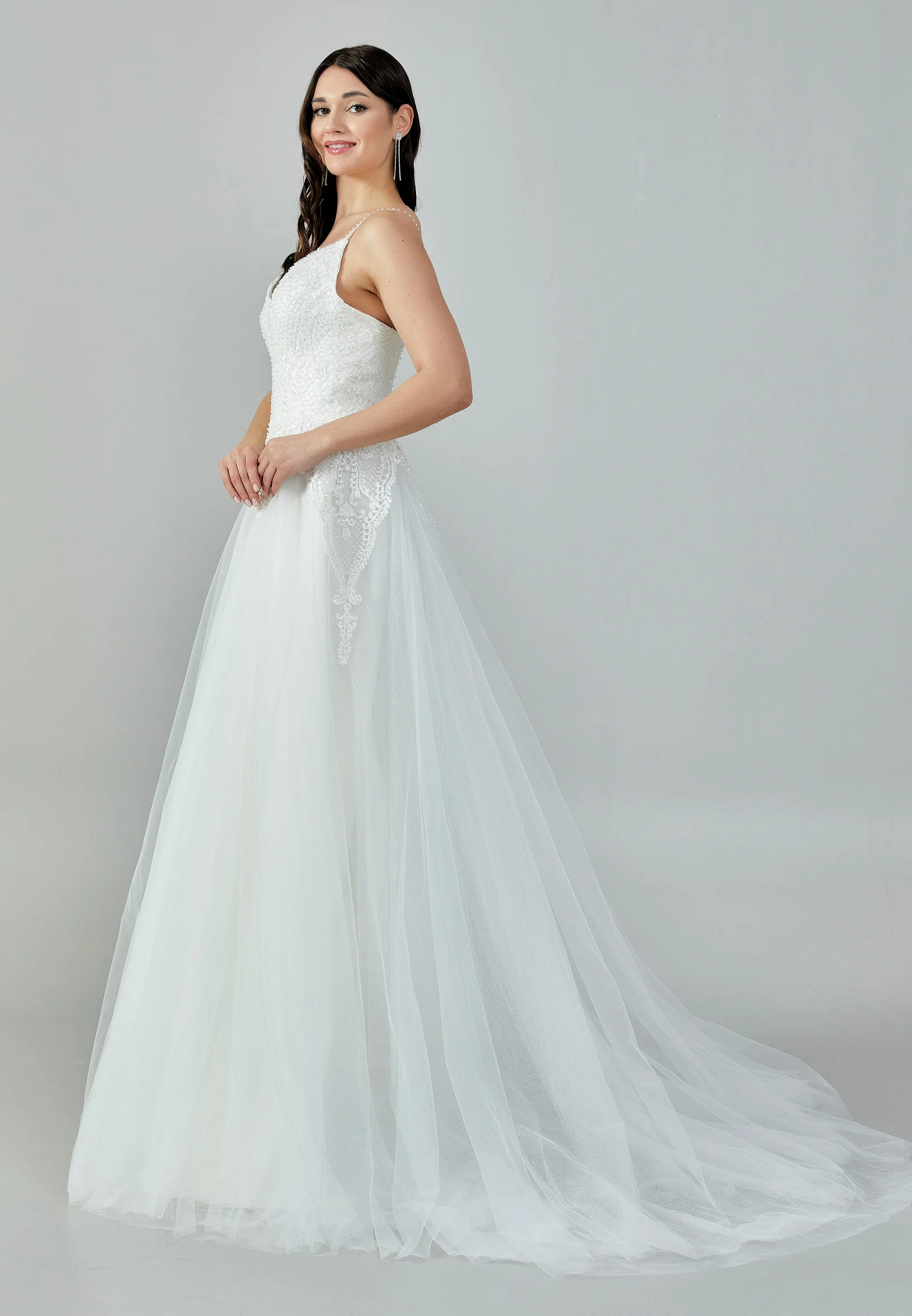 Sleeveless Maxi Tulle Regular Wedding Dress nor22108 - Image 6