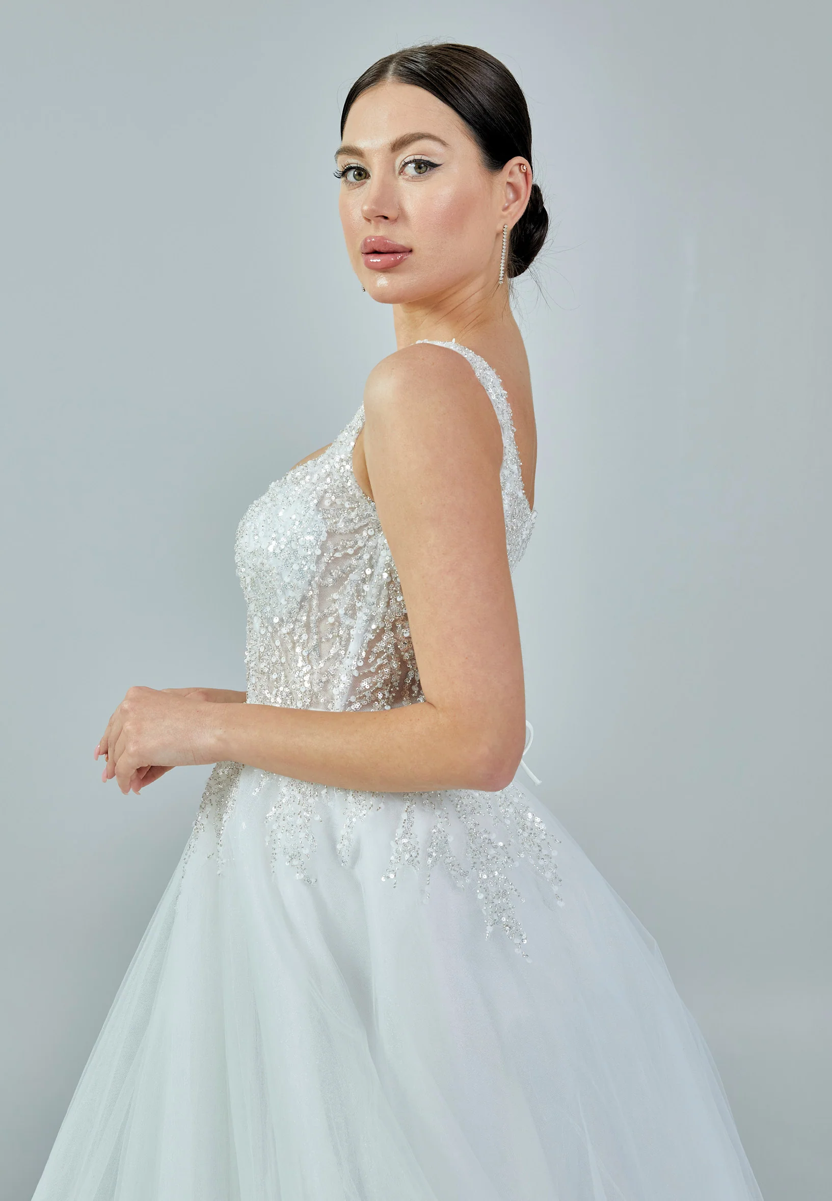Sleeveless Maxi Tulle Regular Wedding Dress nor225 - Image 2