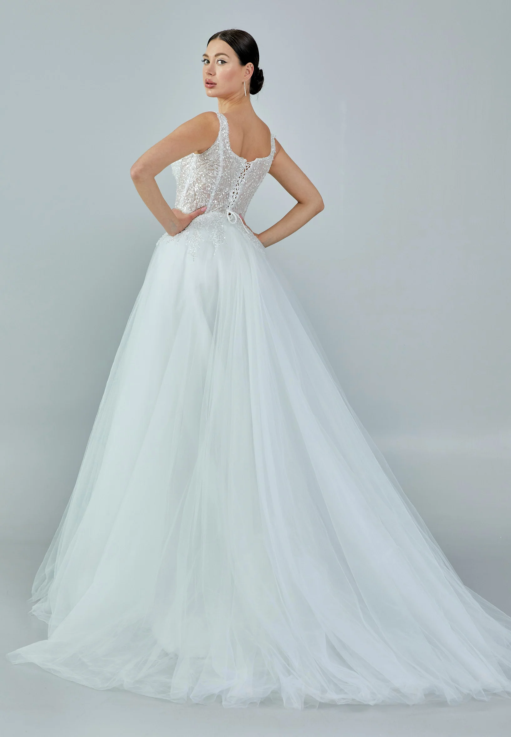Sleeveless Maxi Tulle Regular Wedding Dress nor225 - Image 5