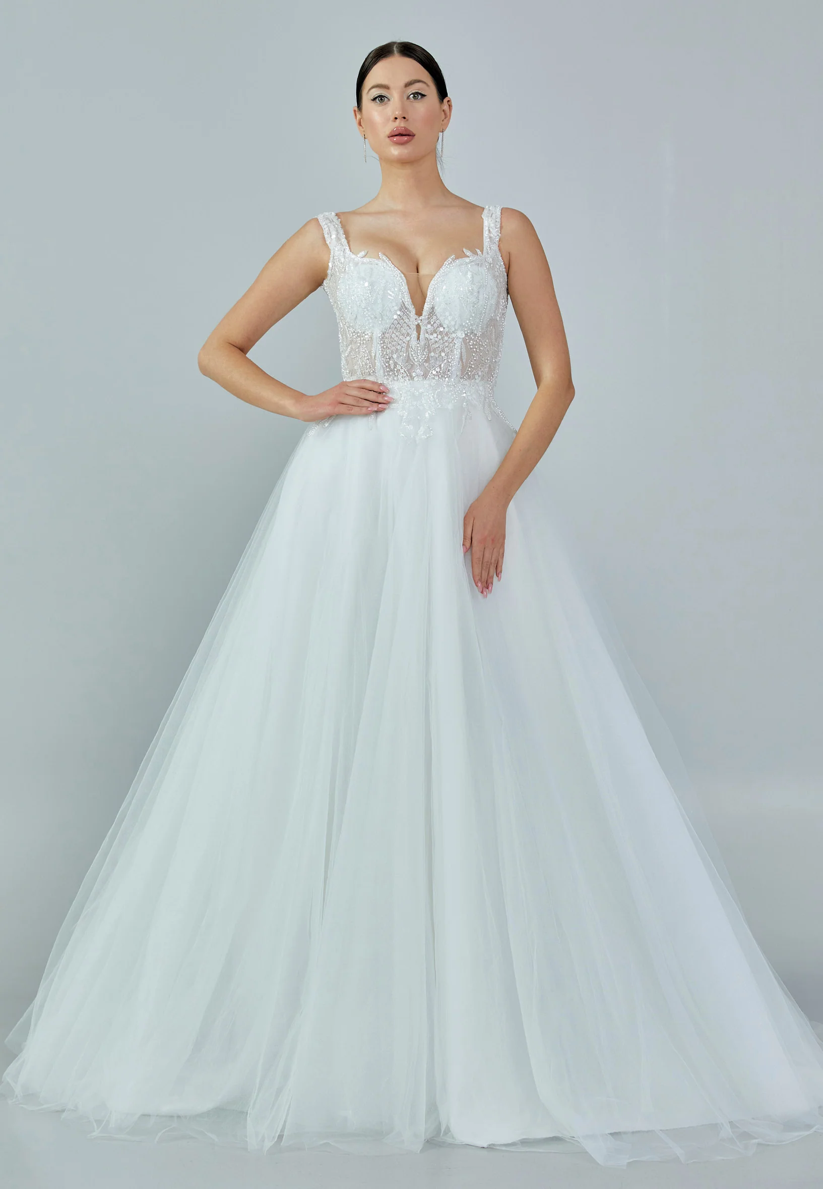 Sleeveless Maxi Tulle Regular Wedding Dress nor228