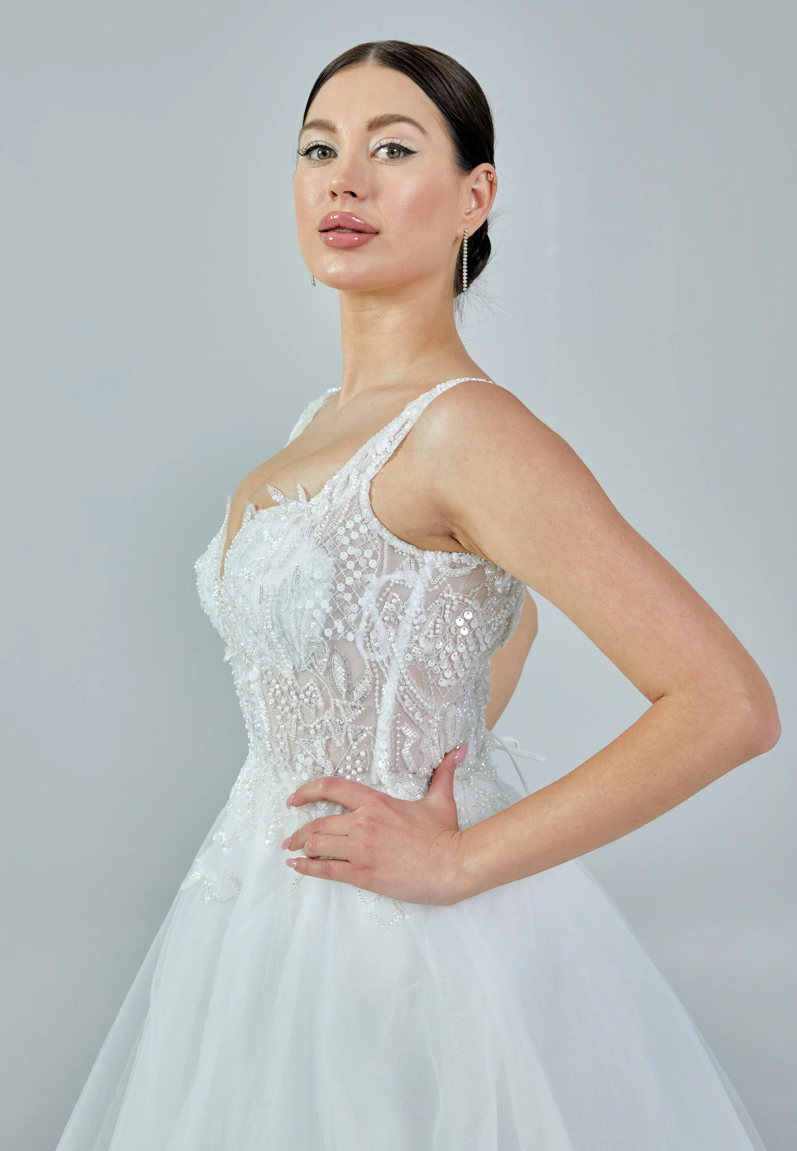 Sleeveless Maxi Tulle Regular Wedding Dress nor228 - Image 2