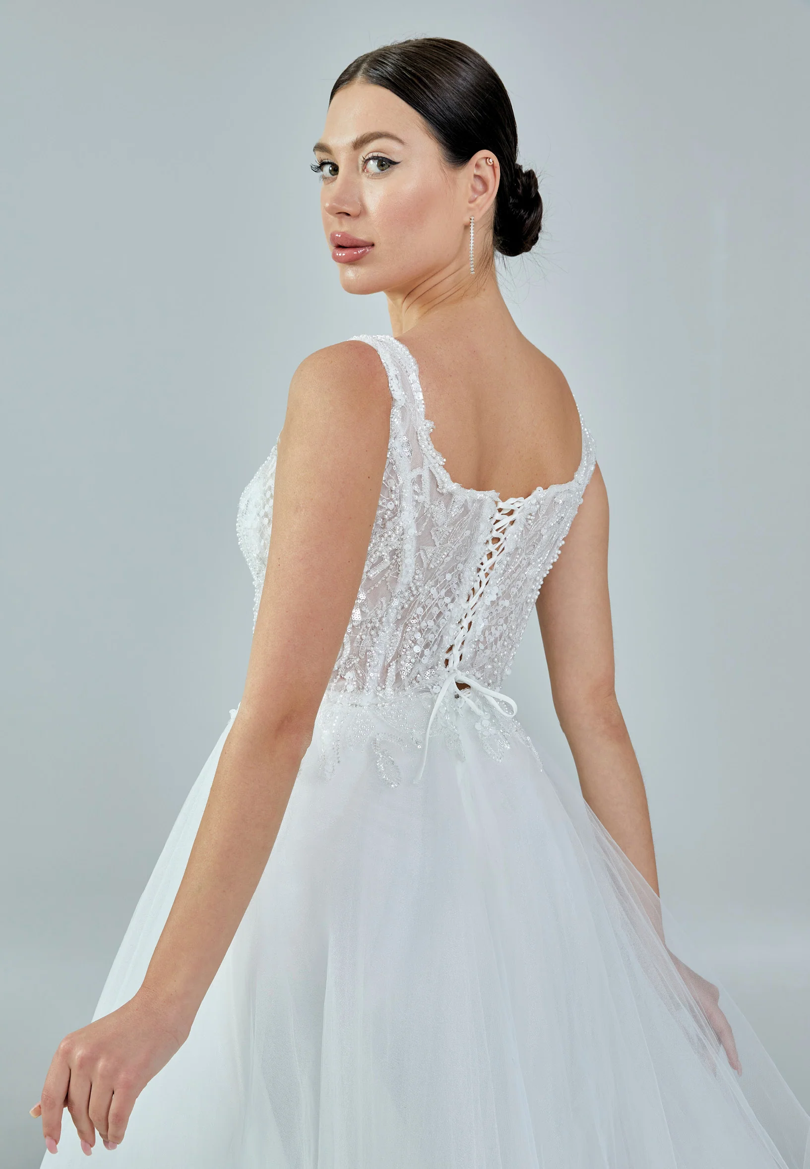 Sleeveless Maxi Tulle Regular Wedding Dress nor228 - Image 3