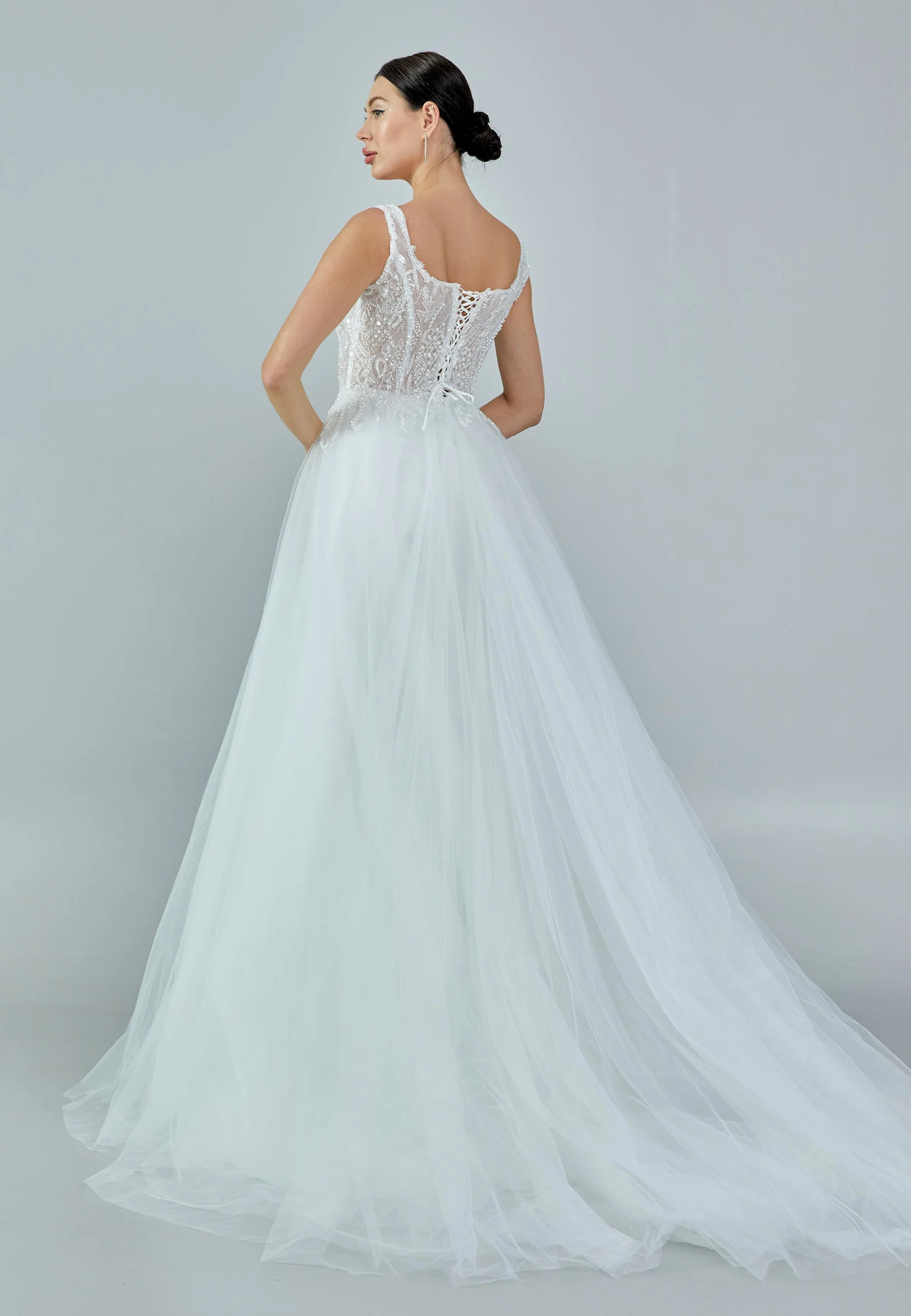 Sleeveless Maxi Tulle Regular Wedding Dress nor228 - Image 5