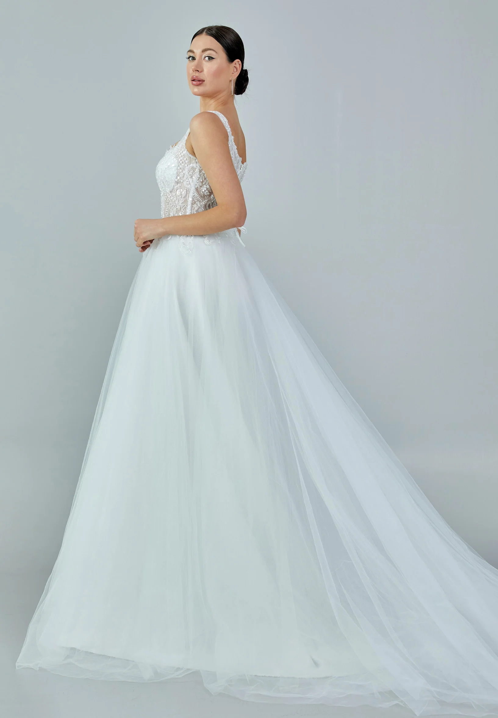 Sleeveless Maxi Tulle Regular Wedding Dress nor228 - Image 6