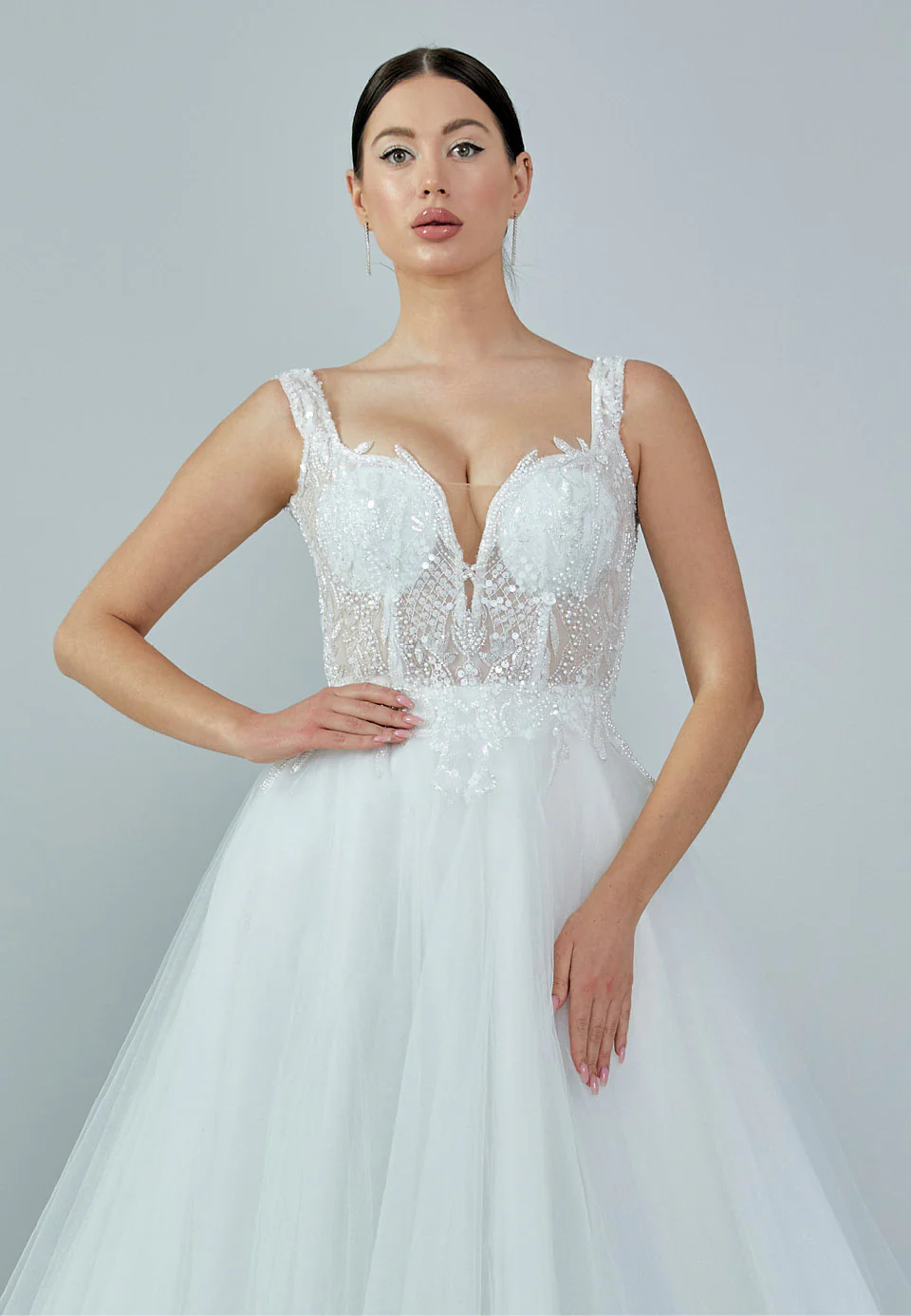 Sleeveless Maxi Tulle Regular Wedding Dress nor228 - Image 7