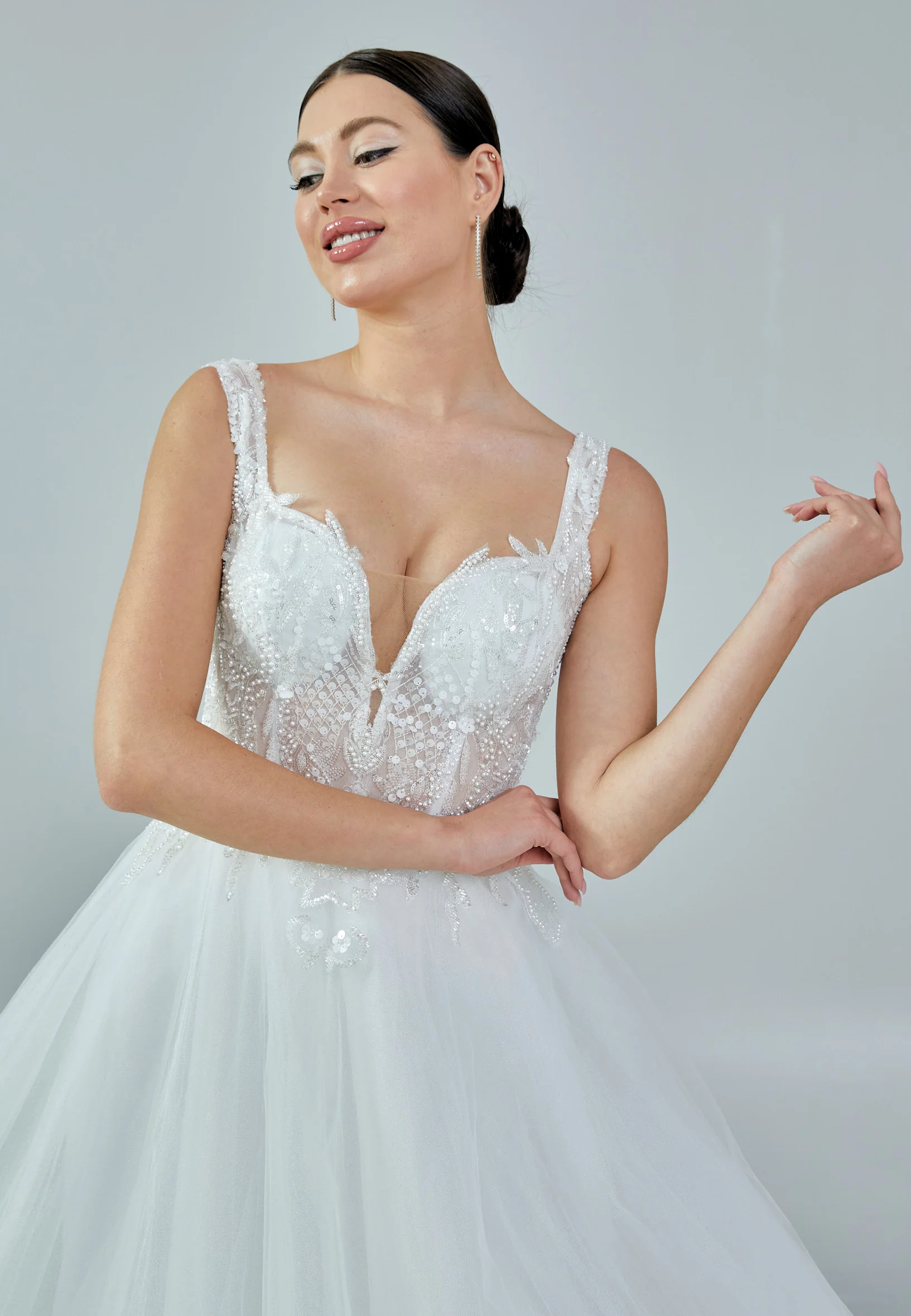 Sleeveless Maxi Tulle Regular Wedding Dress nor228 - Image 8