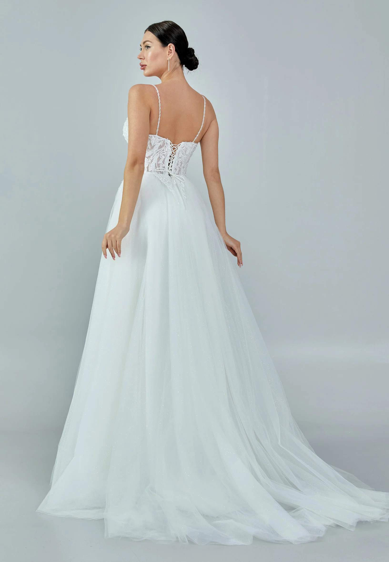 Sleeveless Maxi Tulle Regular Wedding Dress nor323 - Image 5