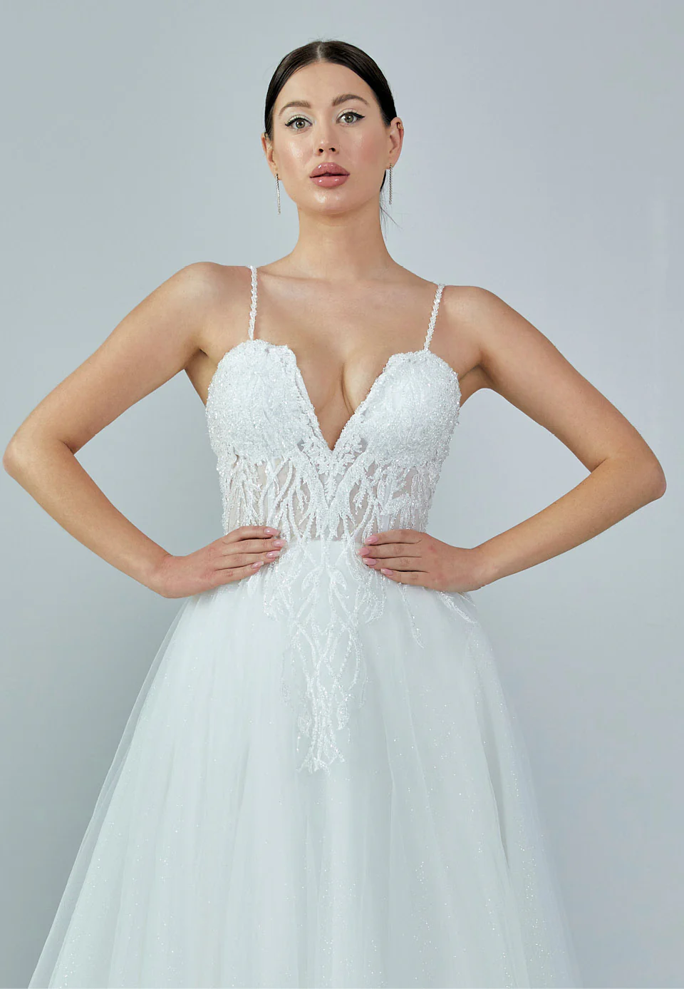 Sleeveless Maxi Tulle Regular Wedding Dress nor323 - Image 7