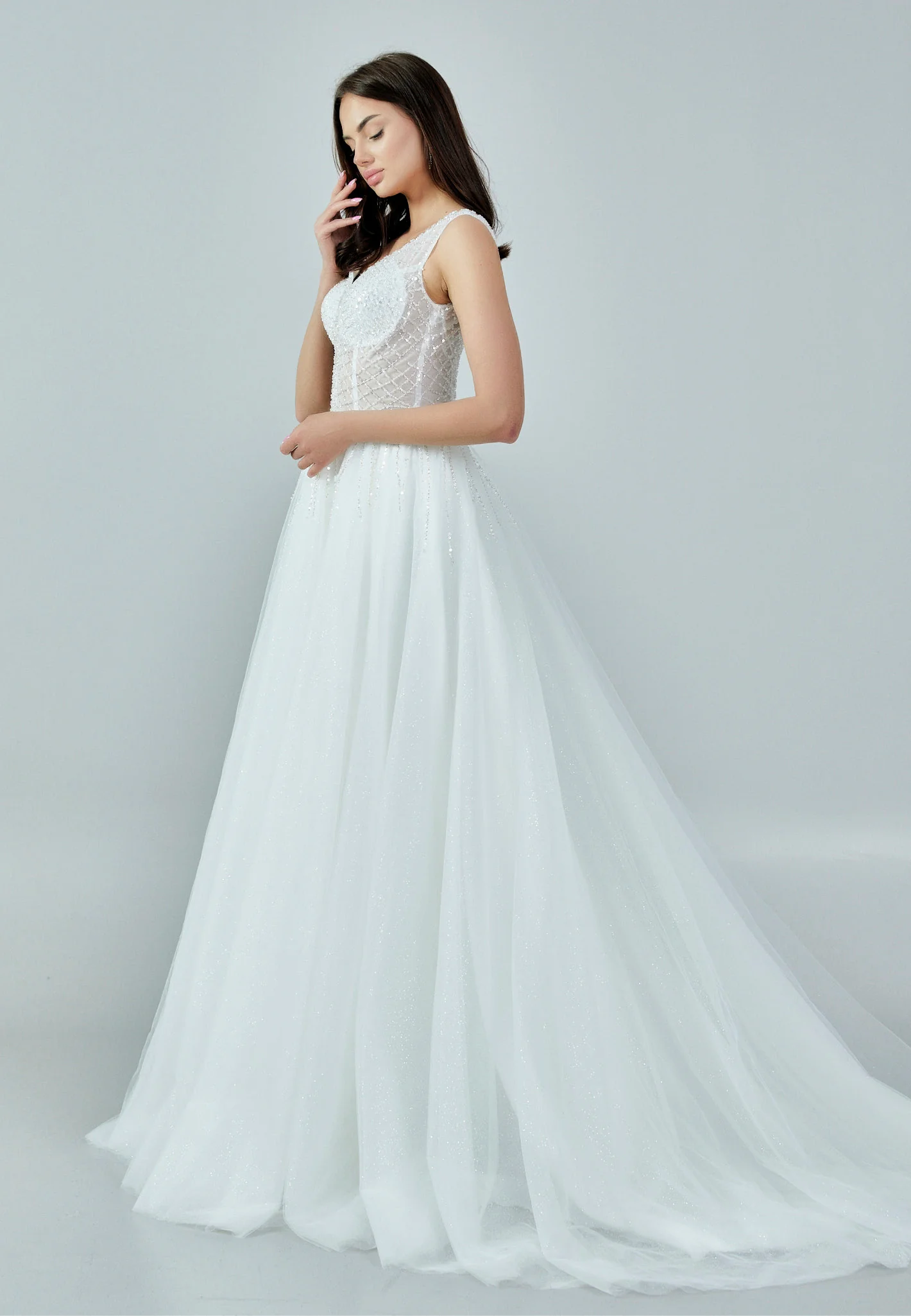 Sleeveless Maxi Tulle Regular Wedding Dress nor331 - Image 6