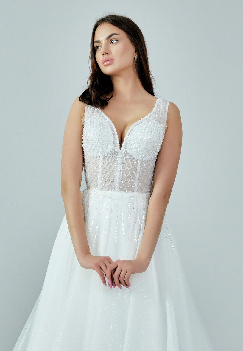Sleeveless Maxi Tulle Regular Wedding Dress nor331 - Image 7