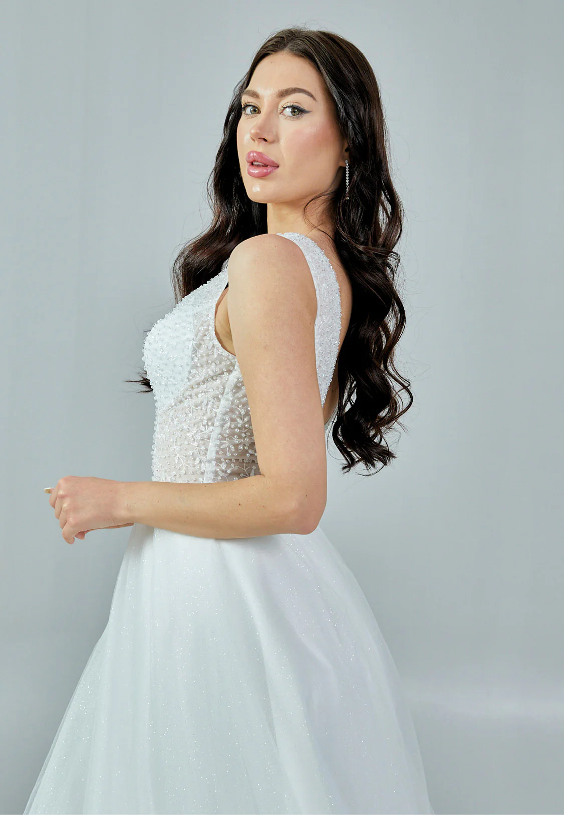 Sleeveless Maxi Tulle Regular Wedding Dress nor362 - Image 2