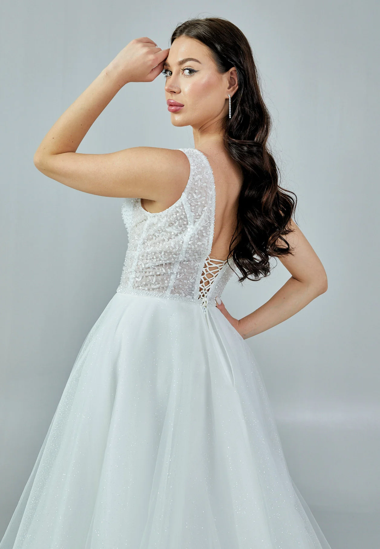 Sleeveless Maxi Tulle Regular Wedding Dress nor362 - Image 3