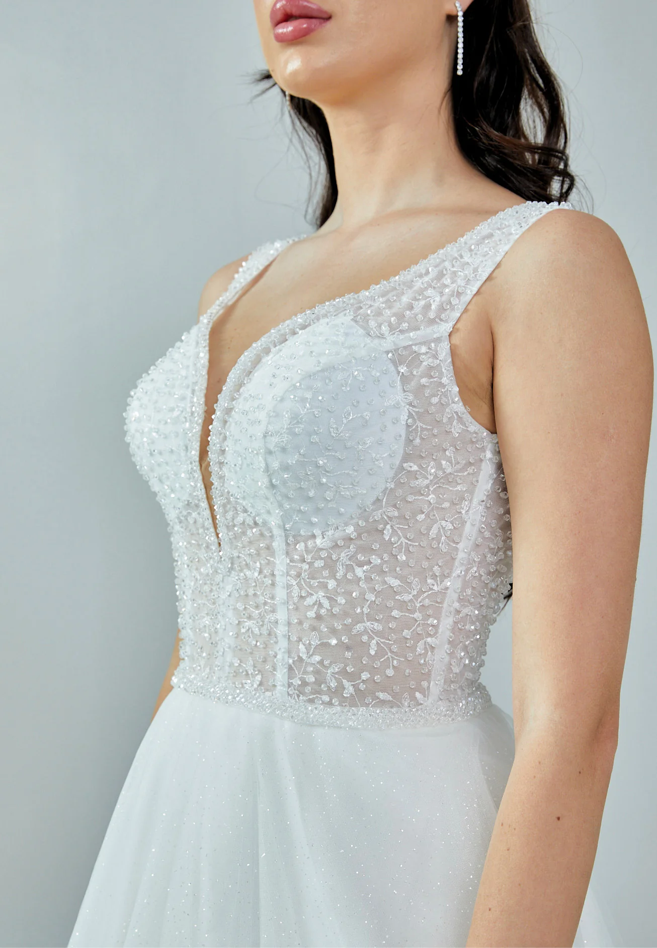Sleeveless Maxi Tulle Regular Wedding Dress nor362 - Image 4