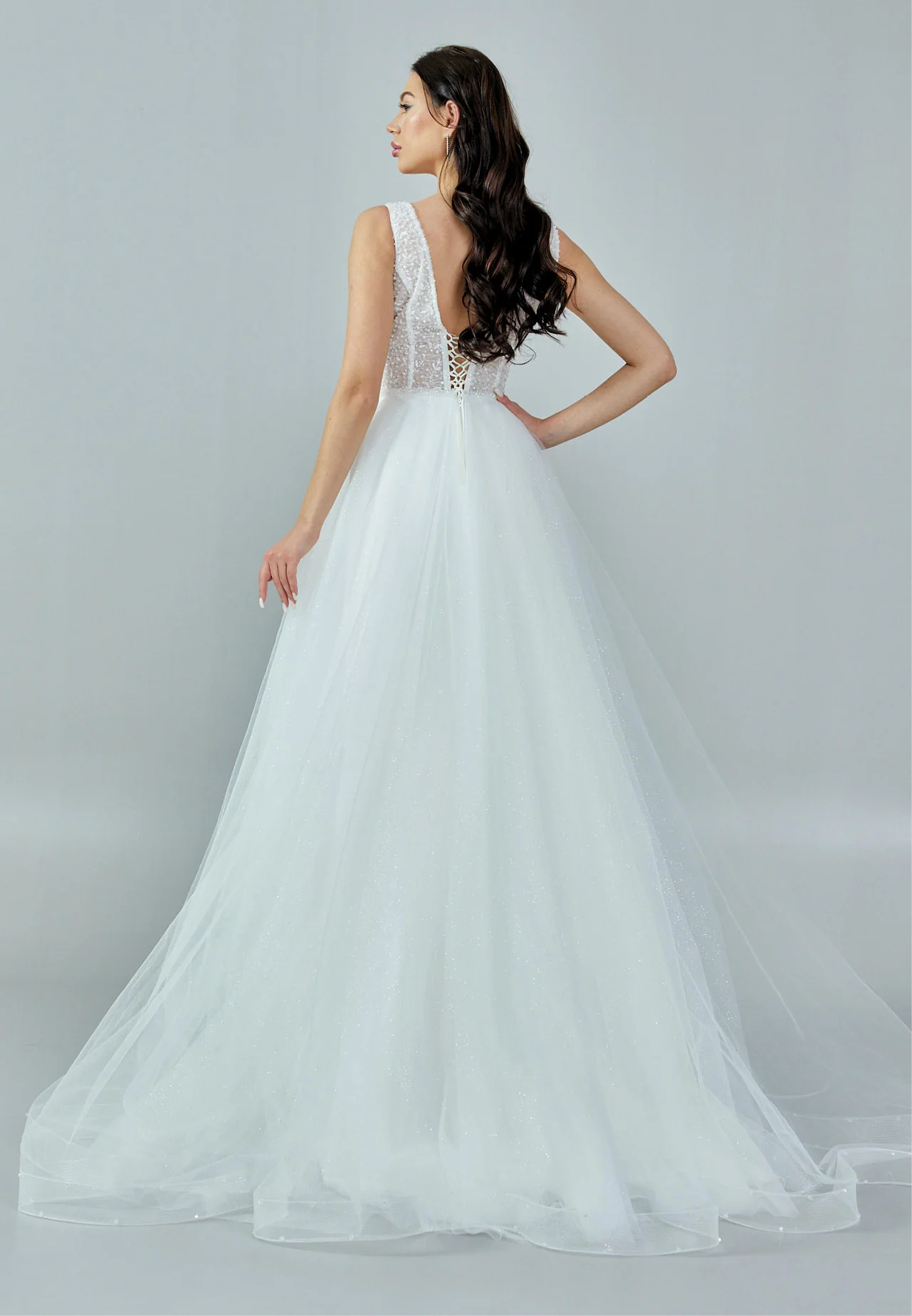 Sleeveless Maxi Tulle Regular Wedding Dress nor362 - Image 5