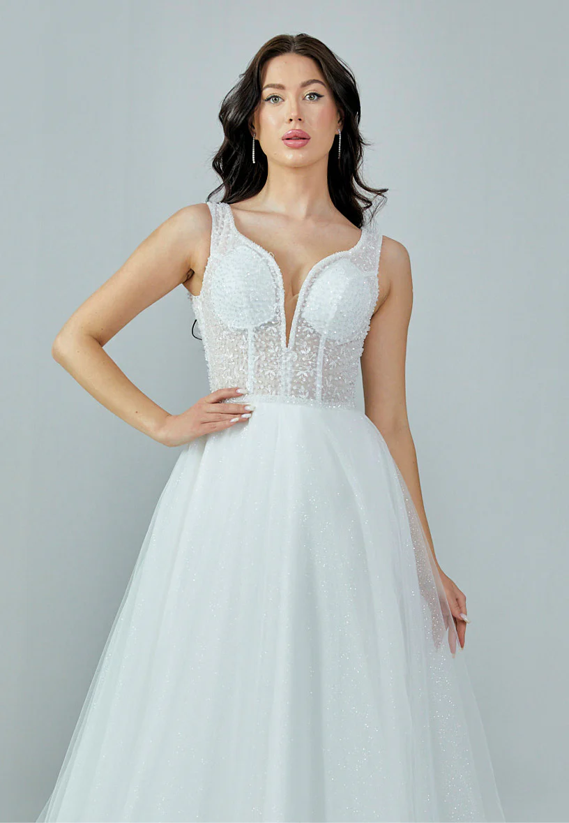 Sleeveless Maxi Tulle Regular Wedding Dress nor362 - Image 7