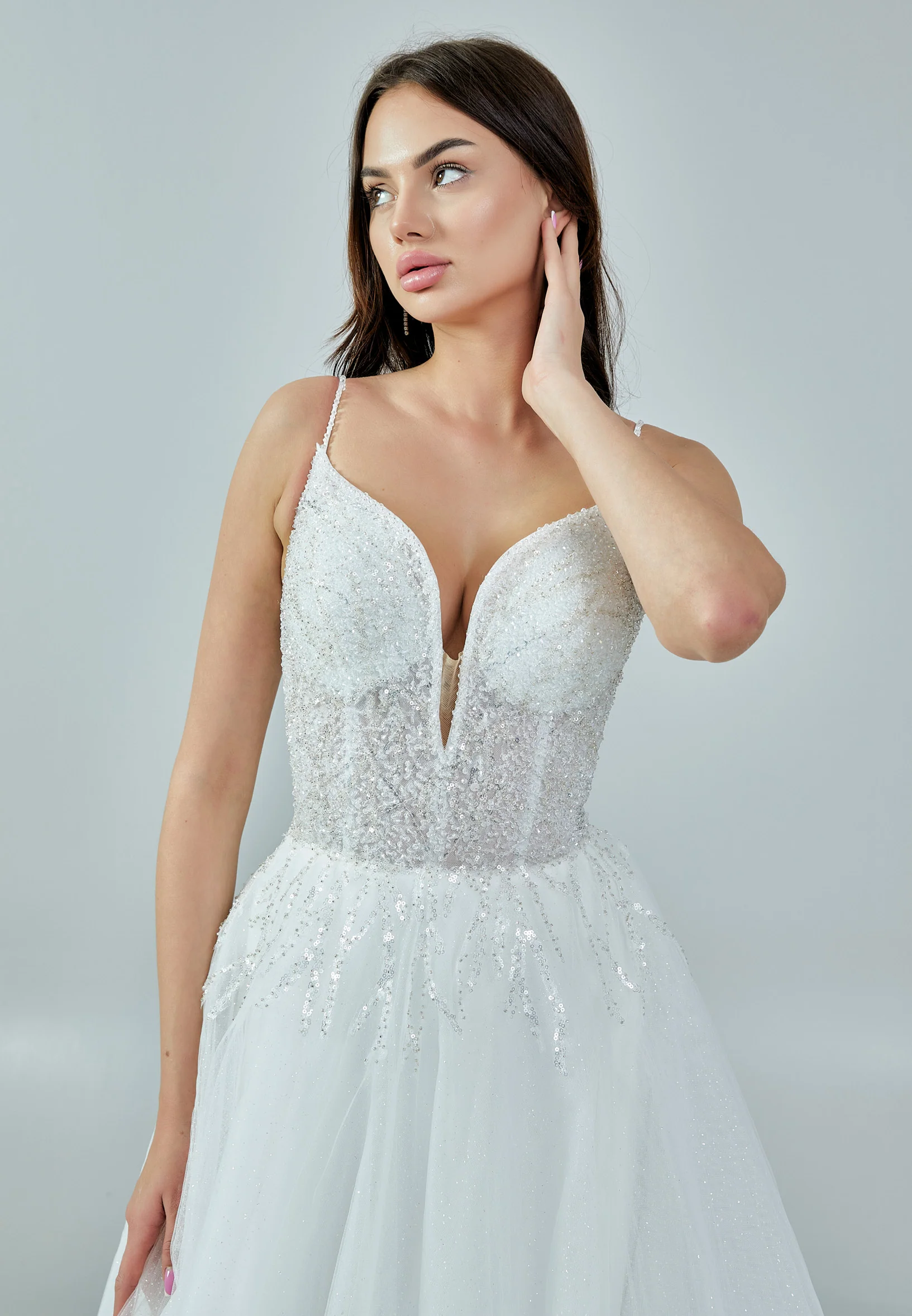 Sleeveless Maxi Tulle Regular Wedding Dress nor370 - Image 3