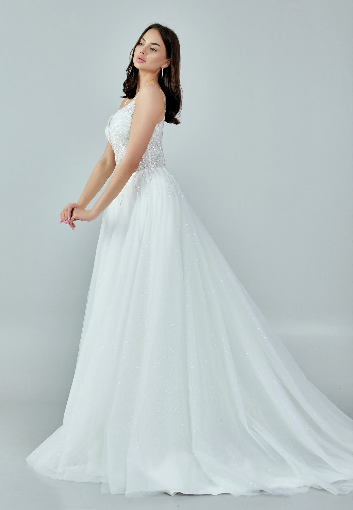 Sleeveless Maxi Tulle Regular Wedding Dress nor370 - Image 6