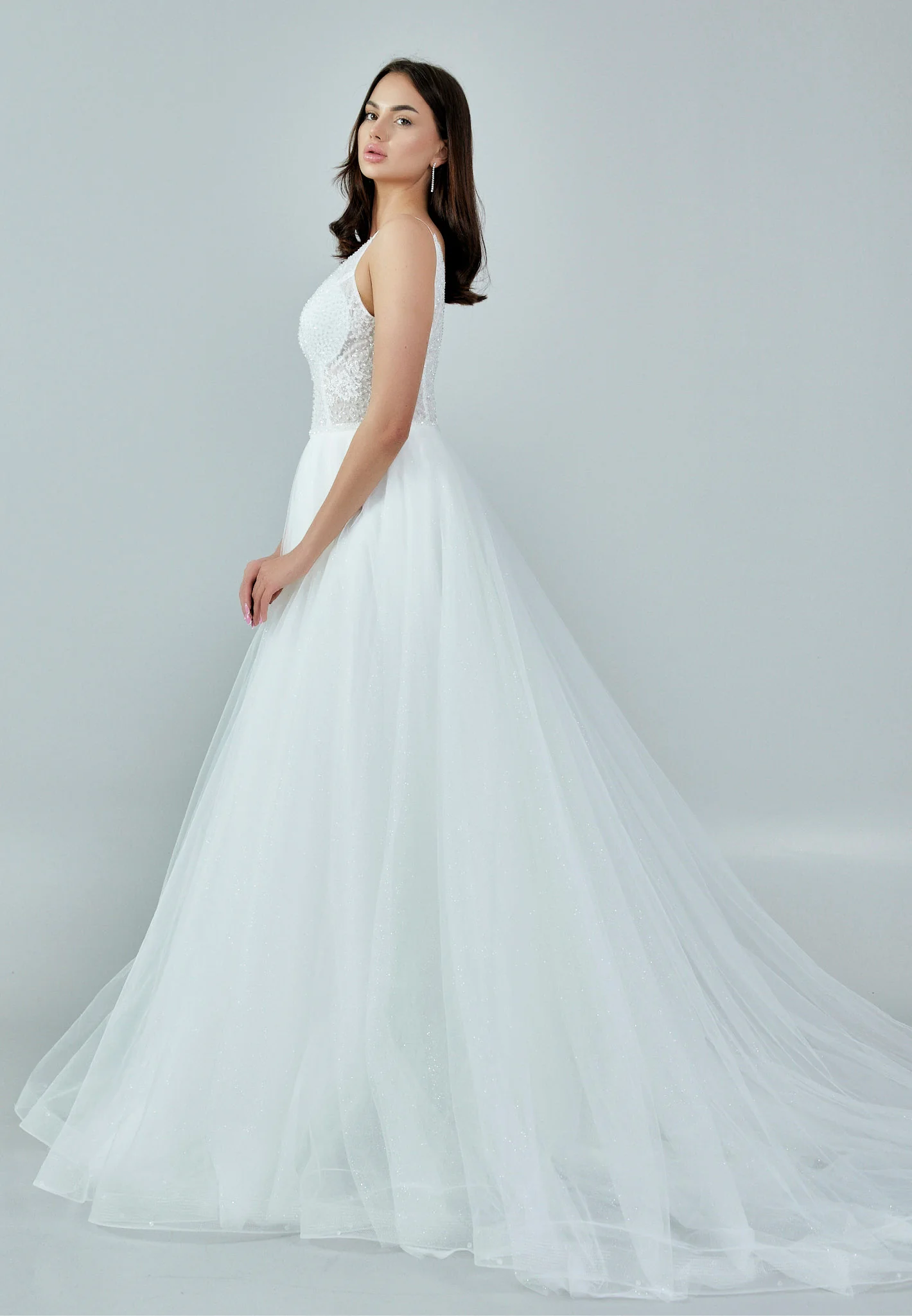Sleeveless Maxi Tulle Regular Wedding Dress nor371 - Image 6