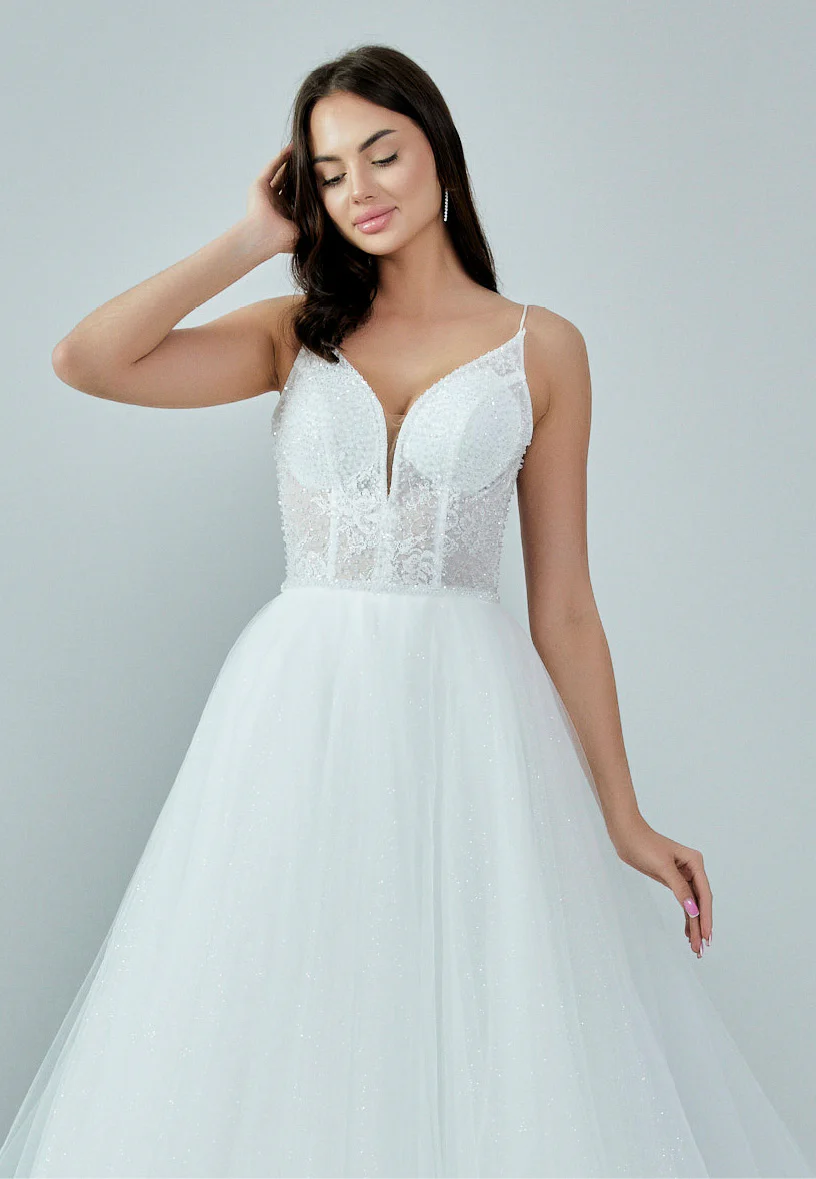 Sleeveless Maxi Tulle Regular Wedding Dress nor371 - Image 7
