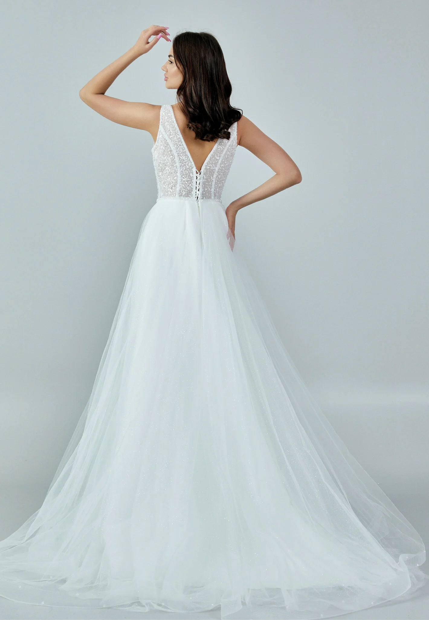 Sleeveless Maxi Tulle Regular Wedding Dress nor372 - Image 5