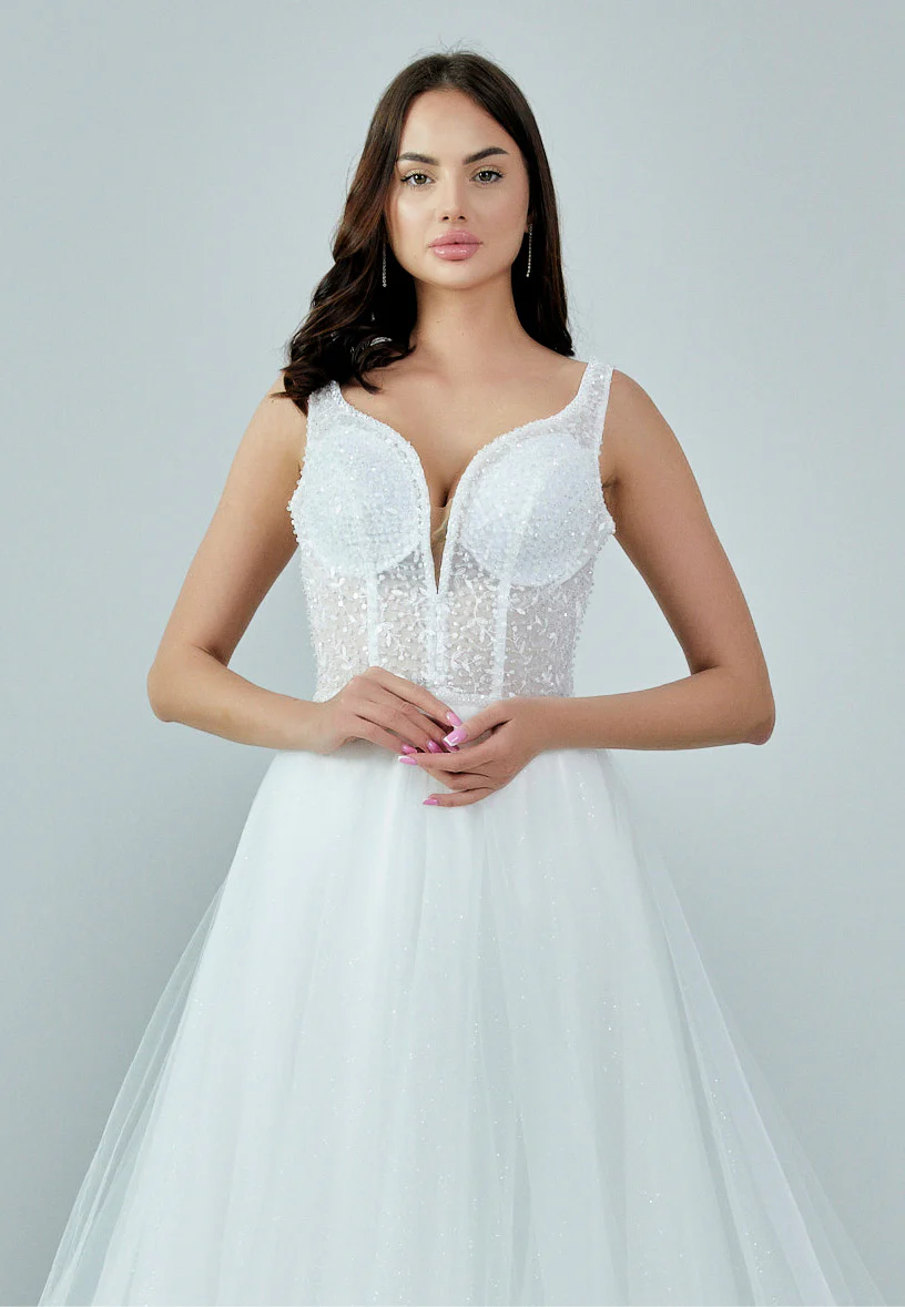 Sleeveless Maxi Tulle Regular Wedding Dress nor372 - Image 7